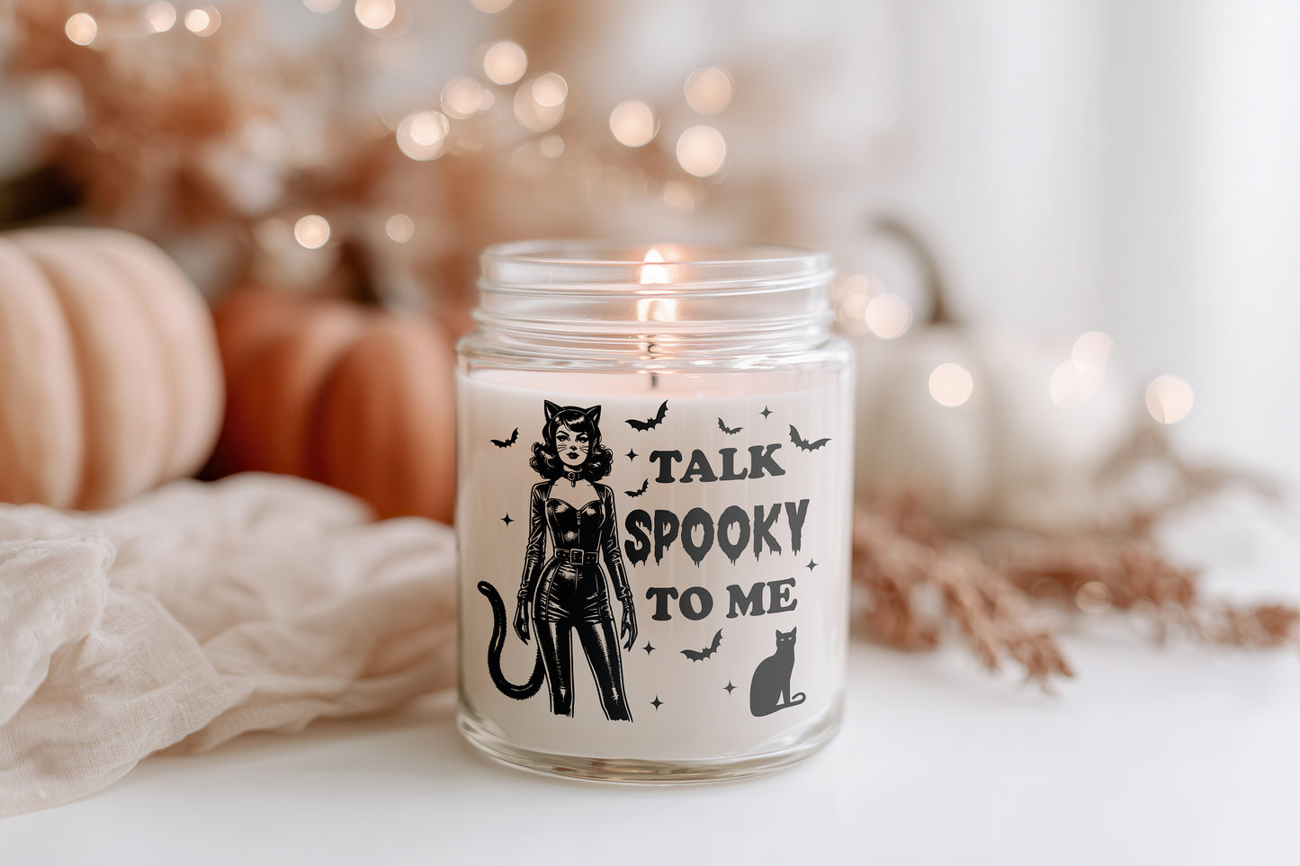 Talk Spooky To Me Halloween Kerze vegane Duftkerze Catwoman Style Deko Geschenkidee für Frauen & spooky Home Decor
