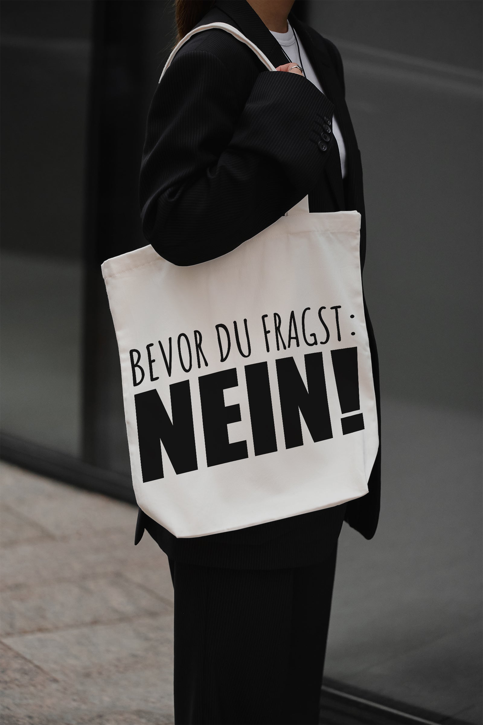 Bevor du fragst: Nein! Baumwollbeutel beige Stofftasche Spruch Tasche lustig frech Jutebeutel Einkaufstasche Geschenk nachhaltig