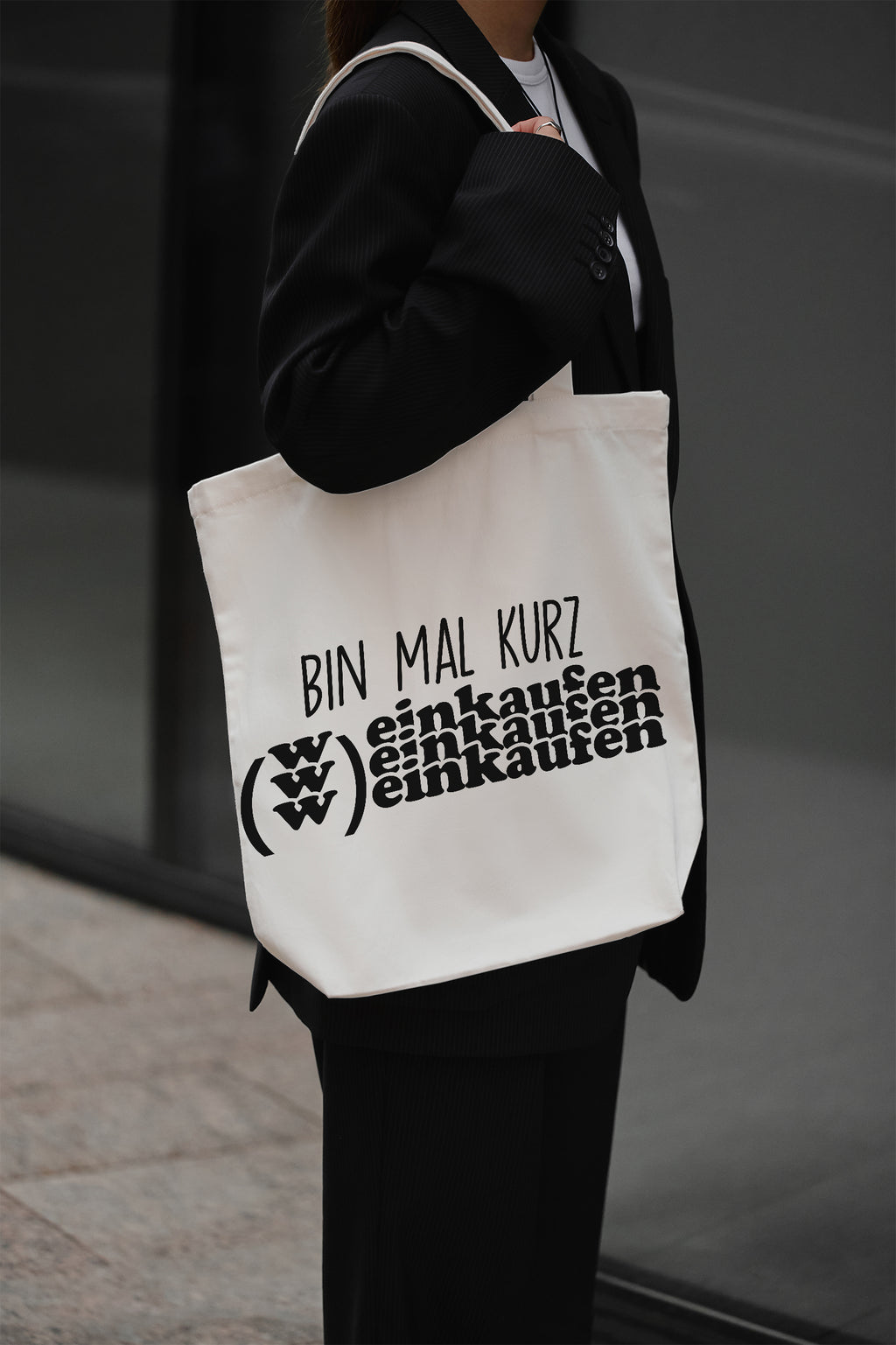 BIN MAL KURZ (W)einkaufen Cotton Bag Fabric Bag Beige Shopping Bag Funny Quote Wine Gift Idea Tote Bag Sustainable