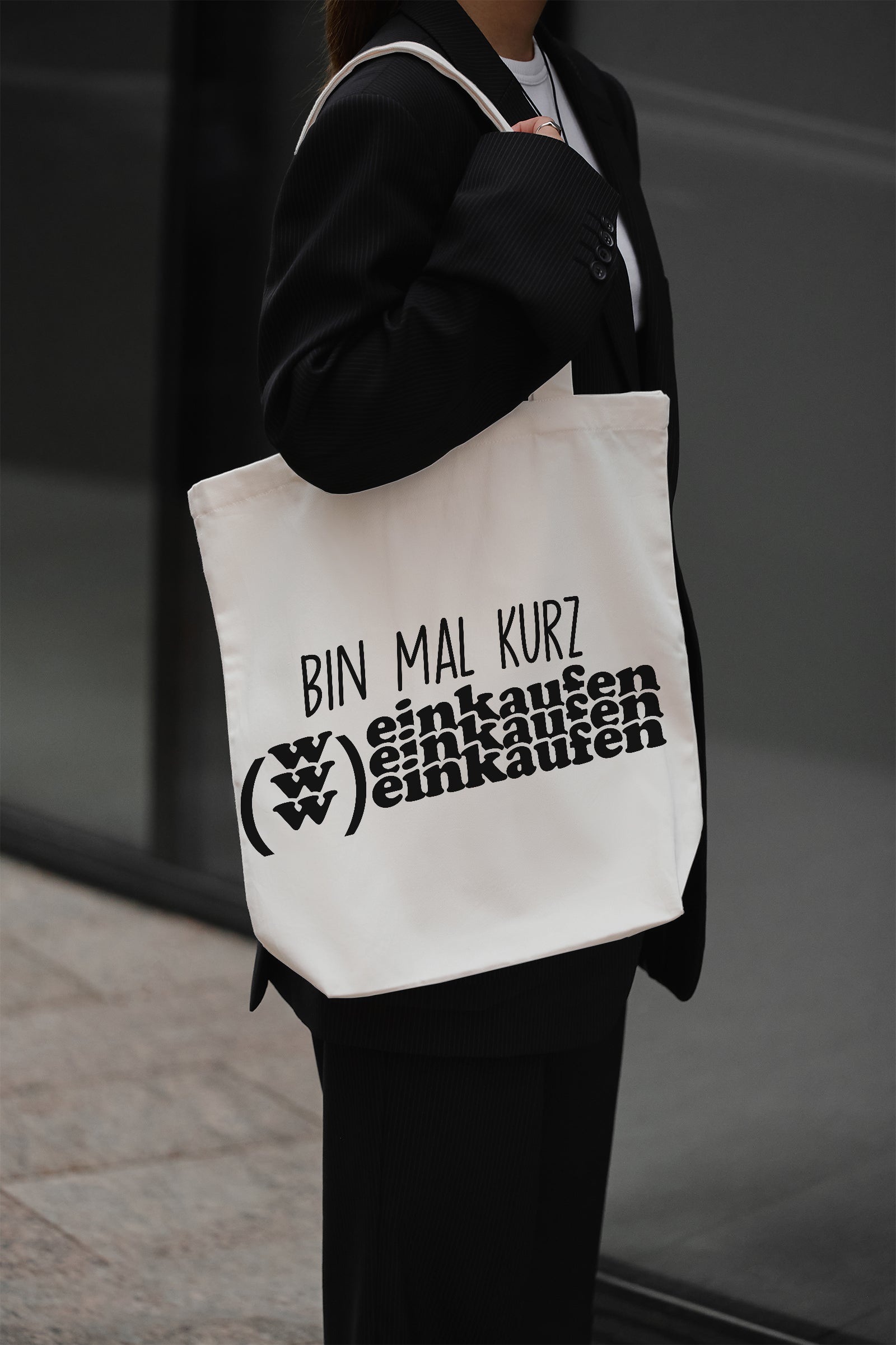 BIN MAL KURZ (W)einkaufen Cotton Bag Fabric Bag Beige Shopping Bag Funny Quote Wine Gift Idea Tote Bag Sustainable