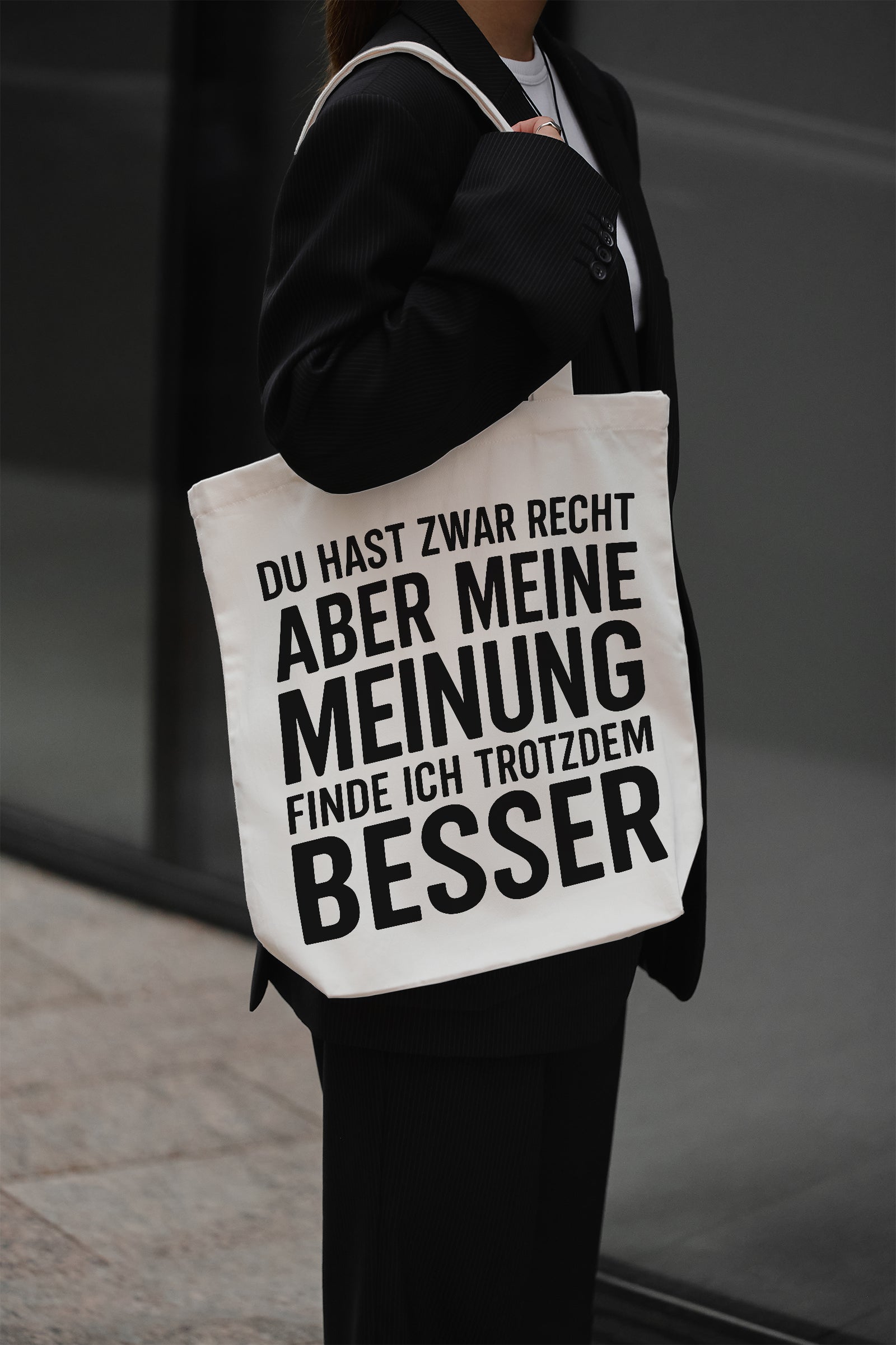 DU HAST ZWAR RECHT ABER MEINE MEINUNG FINDE ICH TROTZDEM BESSER Baumwollbeutel beige Stoffbeutel Geschenk Freundin Kollegin Jutebeutel lustig nachhaltig