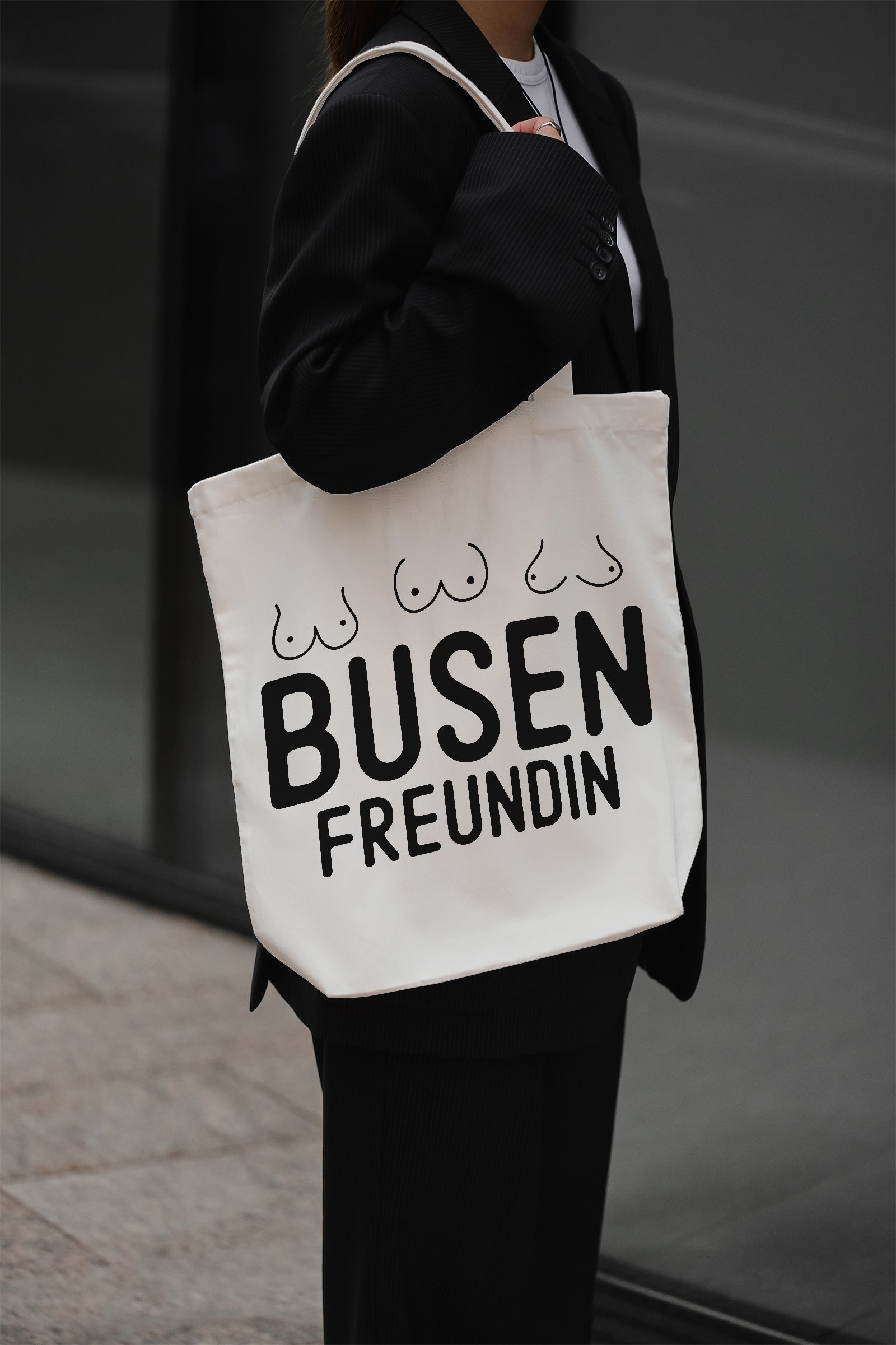 Busenfreundin Baumwollbeutel Stofftasche beige Jutebeutel Schultertasche Geschenk Freundin nachhaltig bedruckt Einkaufstasche