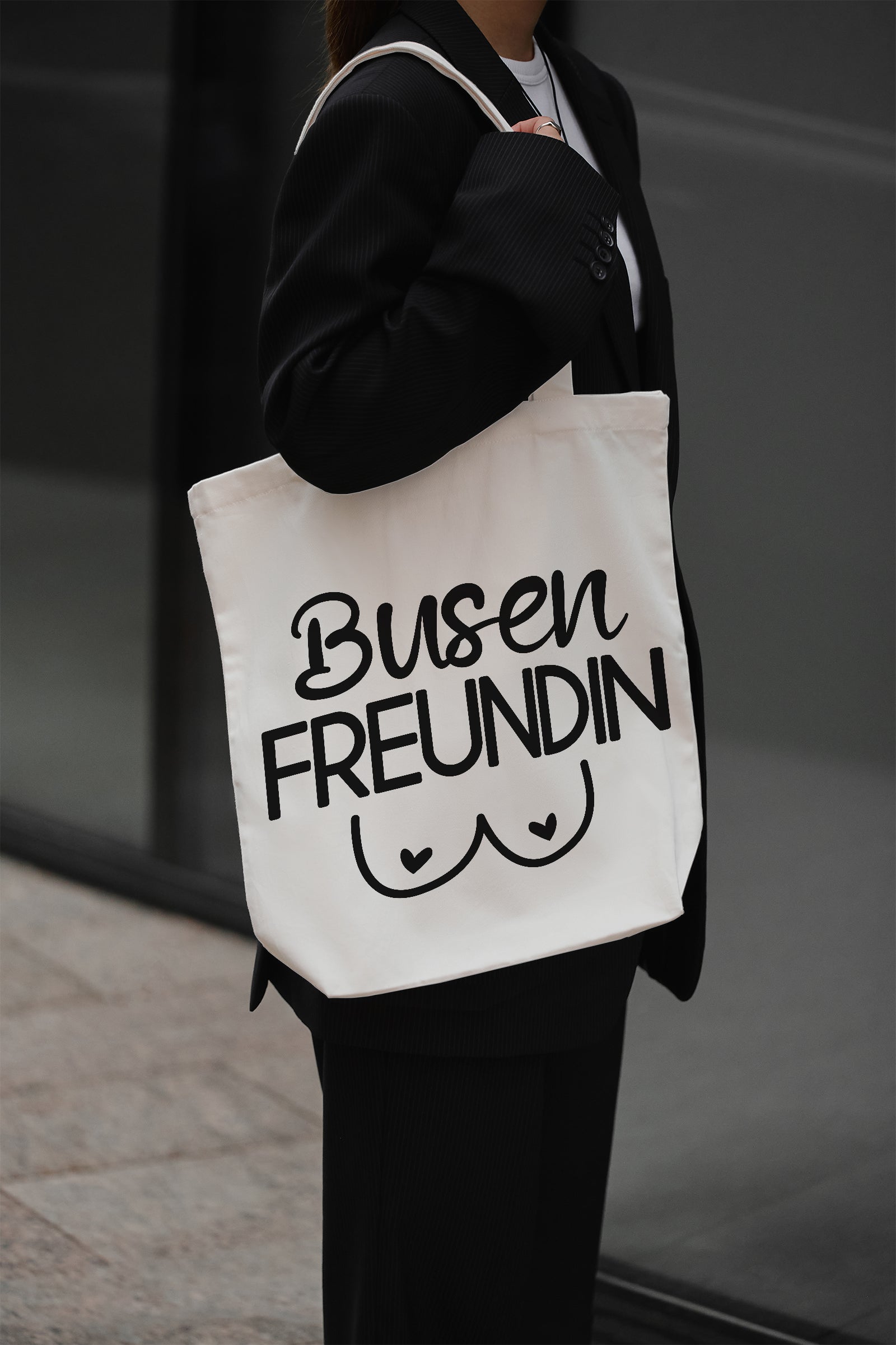Busenfreundin Baumwollbeutel Shopper Tasche Stoffbeutel Jutebeutel Geschenk beste Freundin lustig nachhaltig Einkaufstasche beige