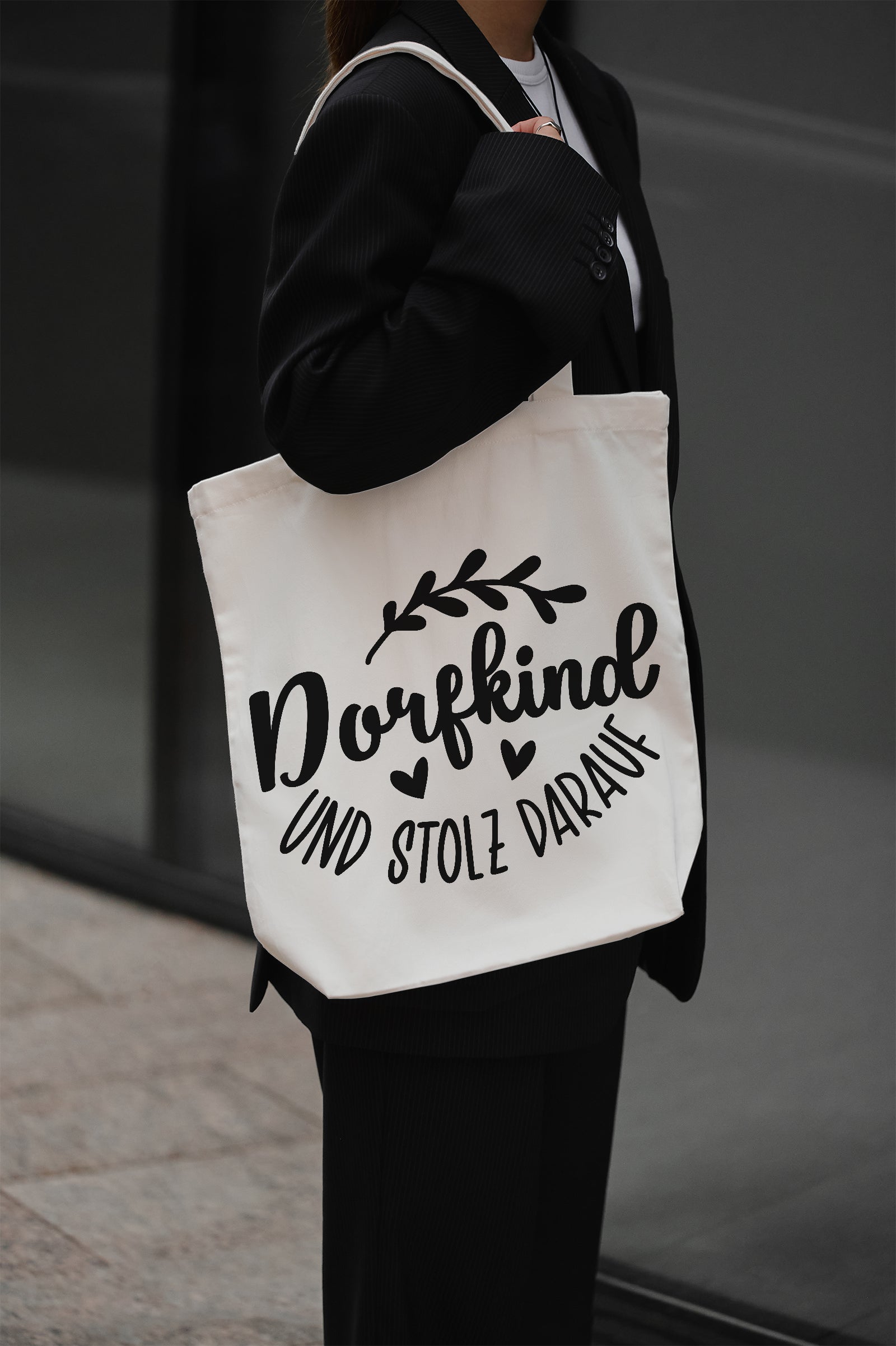 Dorfkind und stolz darauf Baumwollbeutel Stofftasche beige 38x42 cm mit langen Henkeln Einkaufstasche Geschenk für Landleben Fans