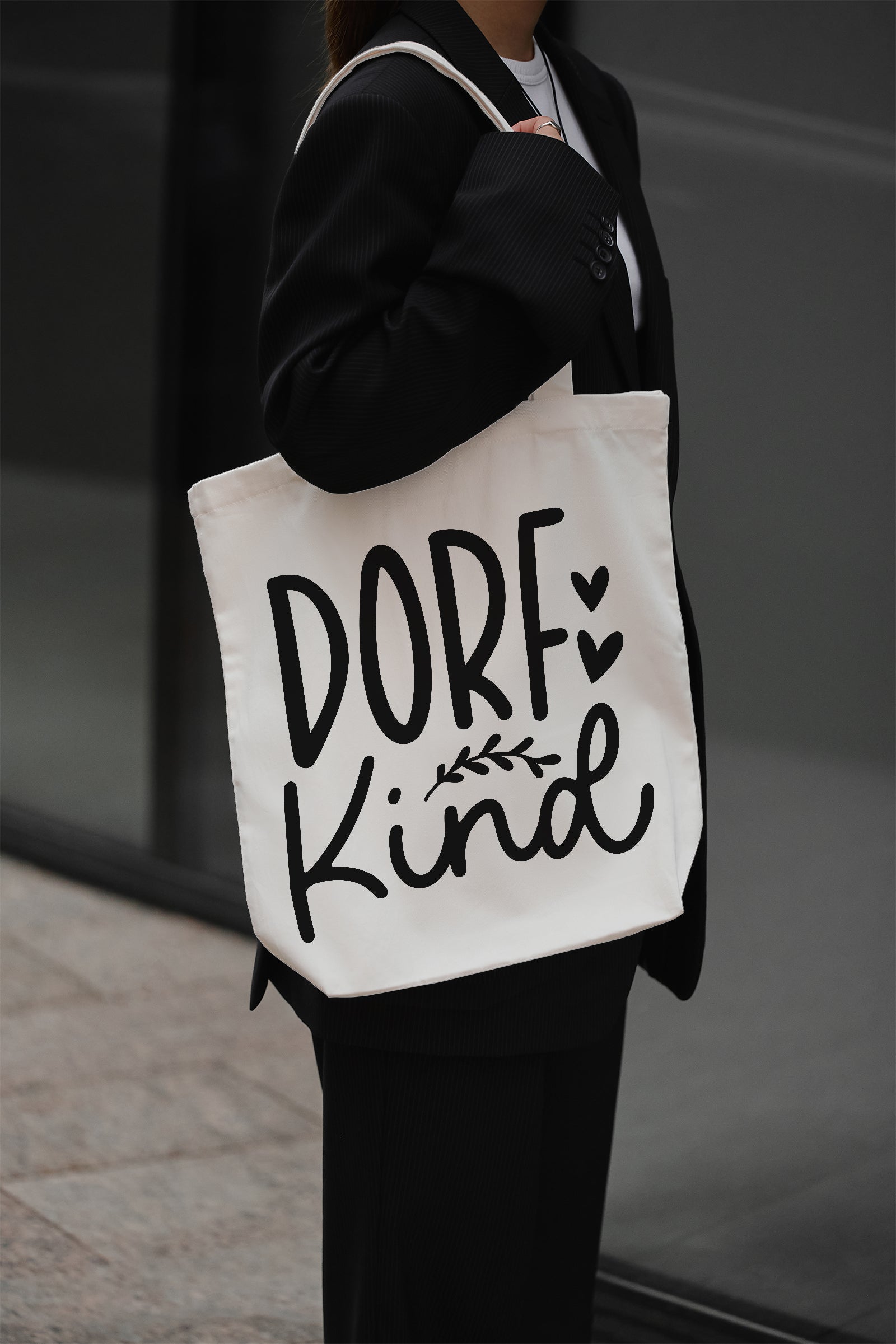 Dorf Kind Baumwollbeutel Stofftasche beige 38x42 cm mit langen Henkeln Einkaufstasche Geschenk für Dorfkinder Landleben Fans