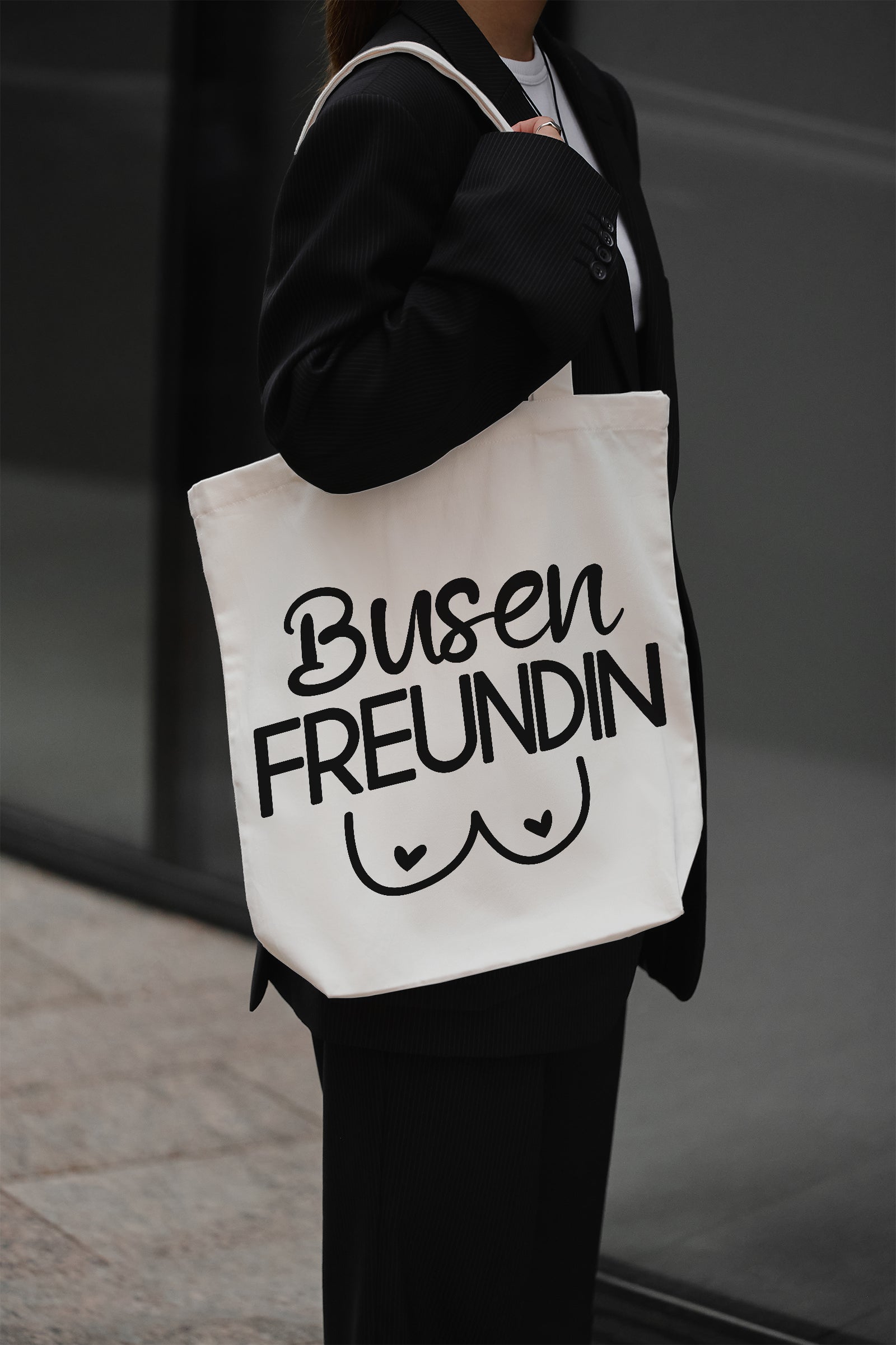 Busenfreundin Baumwollbeutel Tasche beige Shopper Stofftasche Geschenk beste Freundin BFF JGA Galentinesday lustiger Beutel Schultertasche