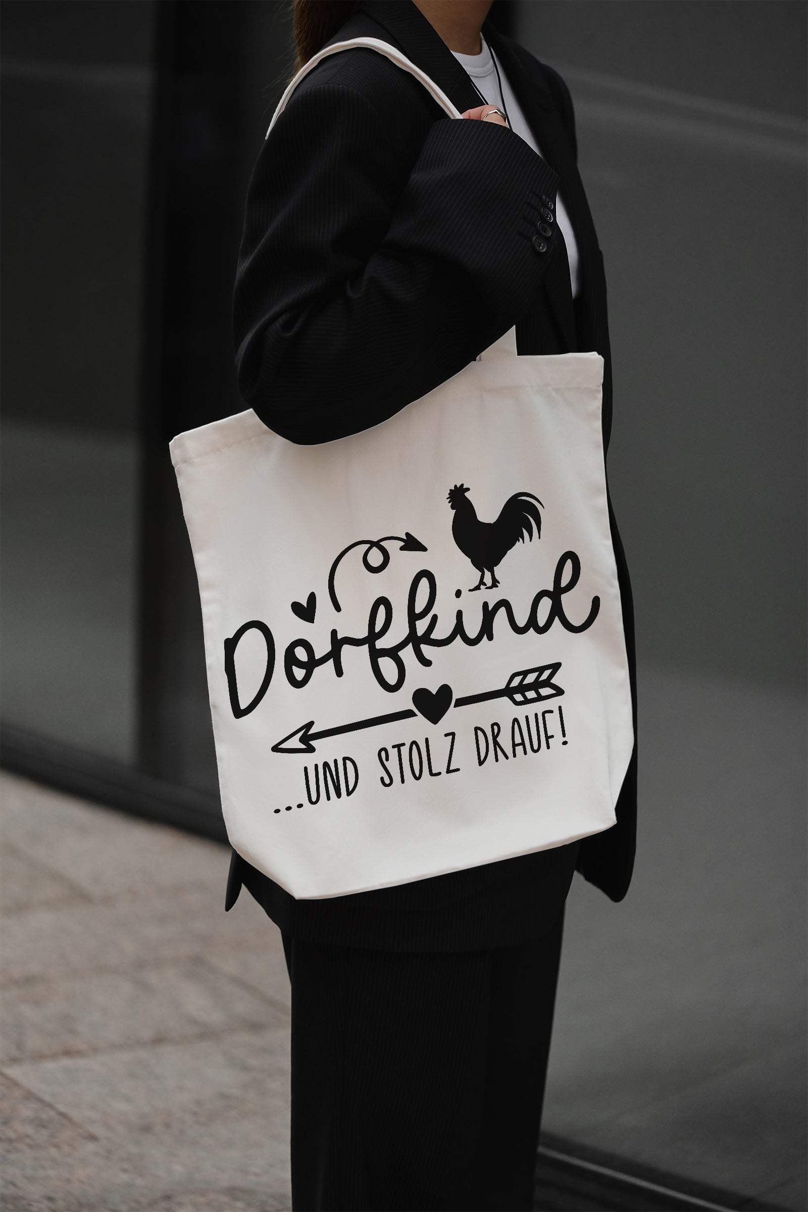 Dorfkind und stolz drauf Baumwollbeutel beige Stofftasche mit Spruch Einkaufstasche mit langen Henkeln Geschenk Dorfleben Landliebe