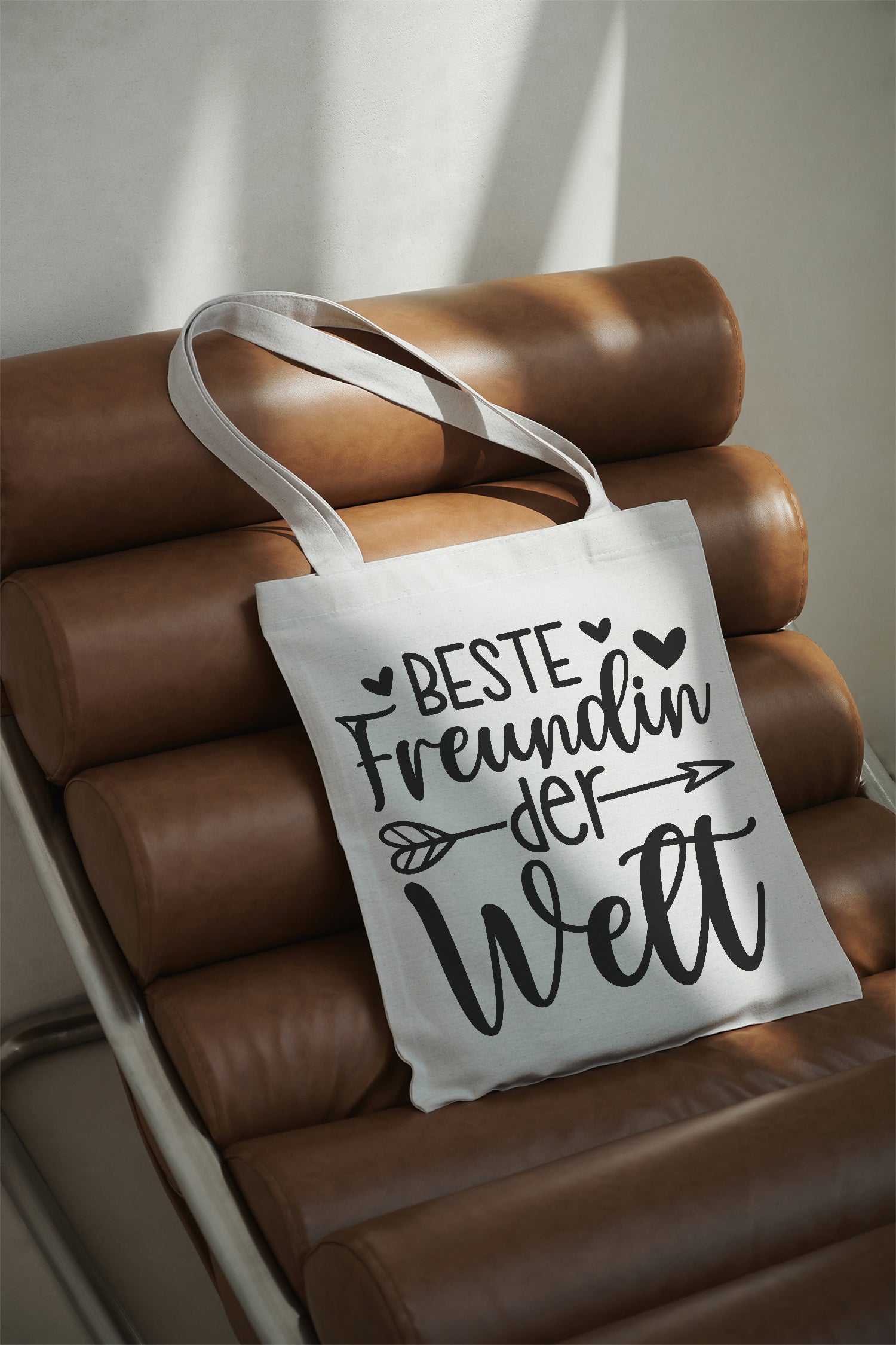 BESTE FREUNDIN DER WELT Baumwollbeutel beige 38x42 cm | Stofftasche Geschenk Freundin | Tragetasche Schultertasche nachhaltig bedruckt