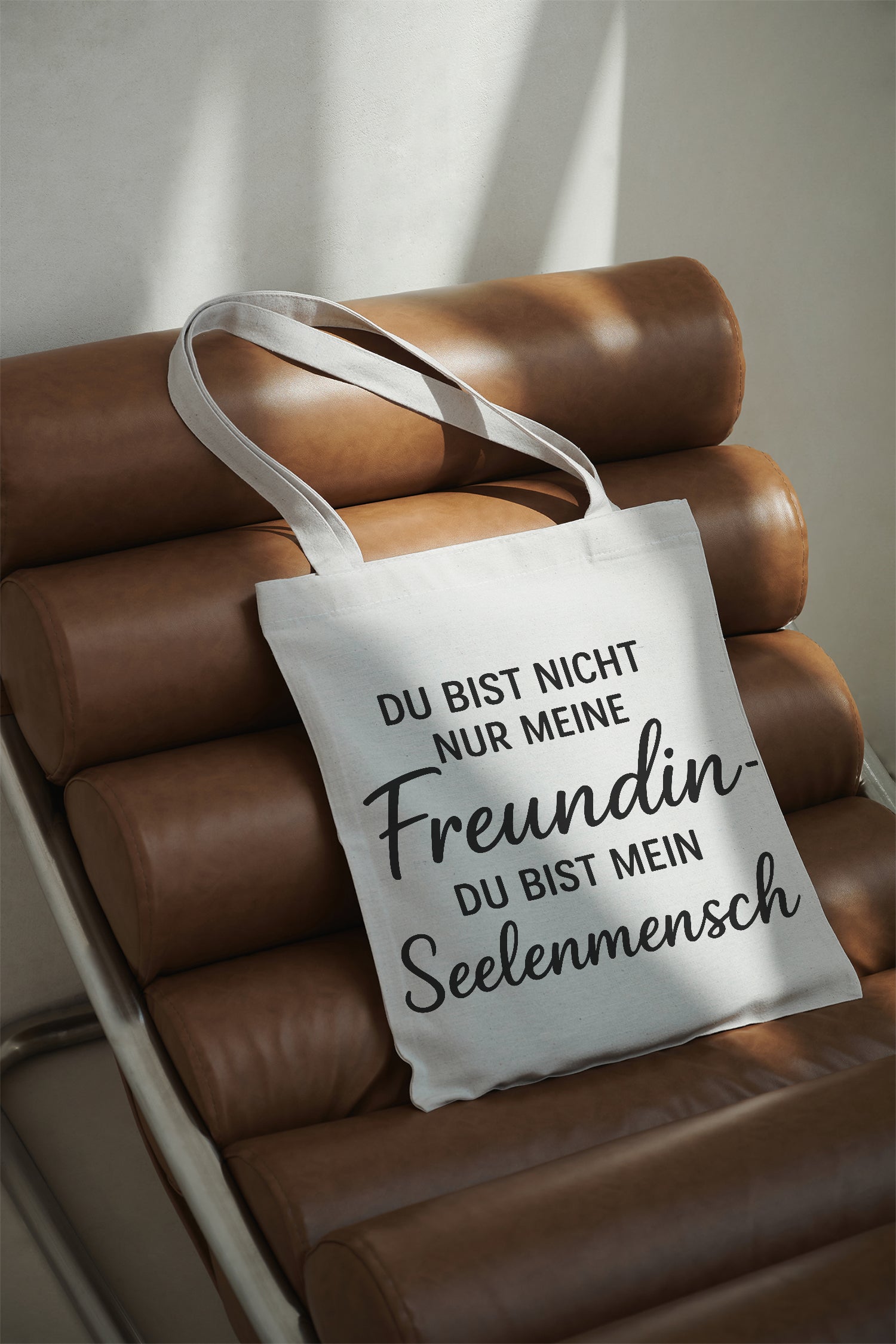DU BIST NICHT NUR MEINE FREUNDIN DU BIST MEIN SEELENMENSCH Baumwollbeutel 38x42 cm beige Stofftasche Jutebeutel Geschenk beste Freundin