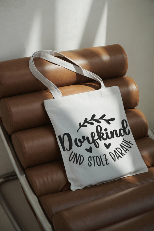 Village Kid and Proud of It Cotton Bag Canvas Tote Beige 38x42 cm with Long Handles Shopping Bag Gift for Country Life Fans