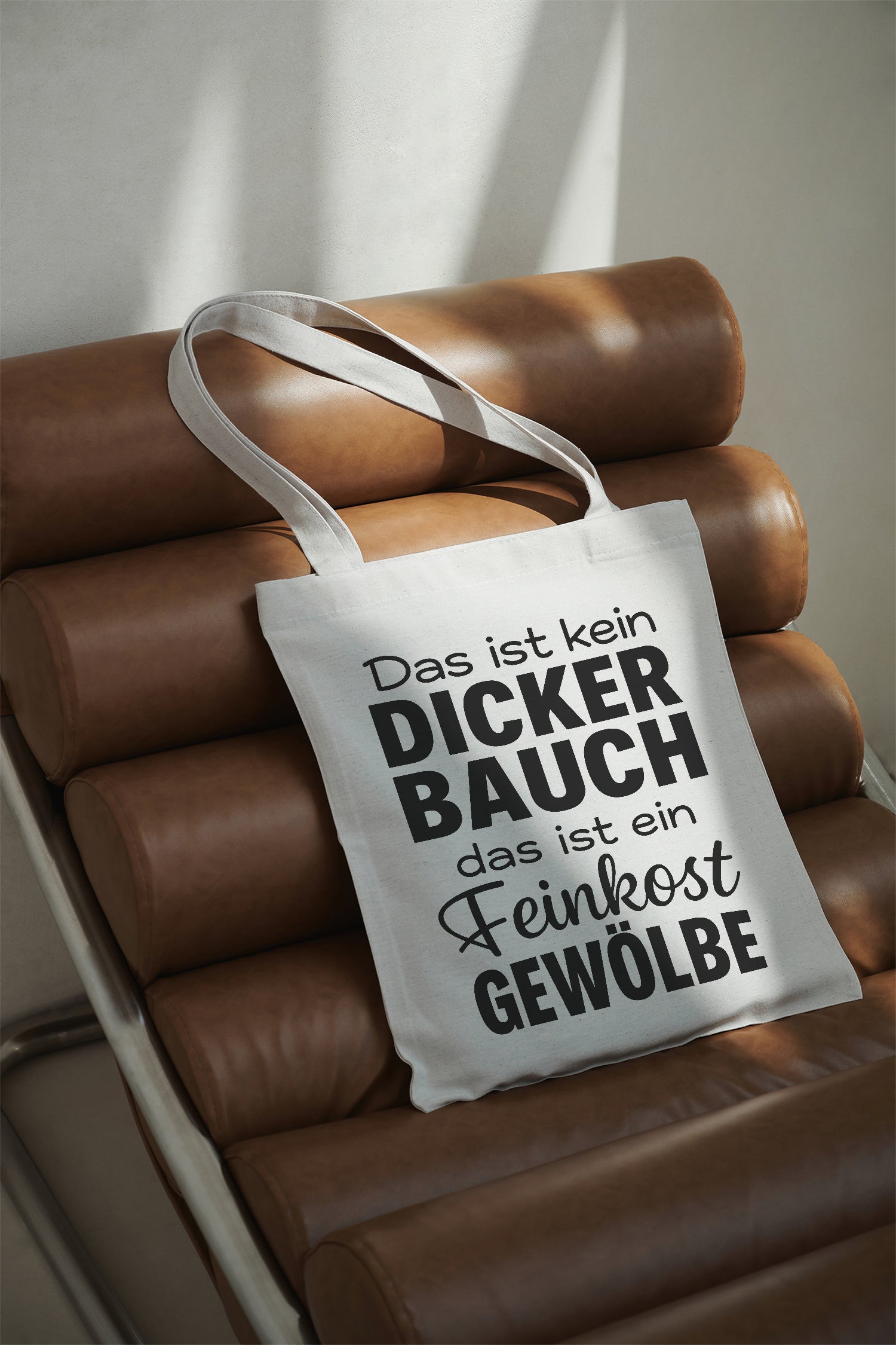 Das ist kein dicker Bauch das ist ein Feinkostgewölbe Baumwollbeutel beige Stofftasche Schultertasche lustig Geschenk Humor