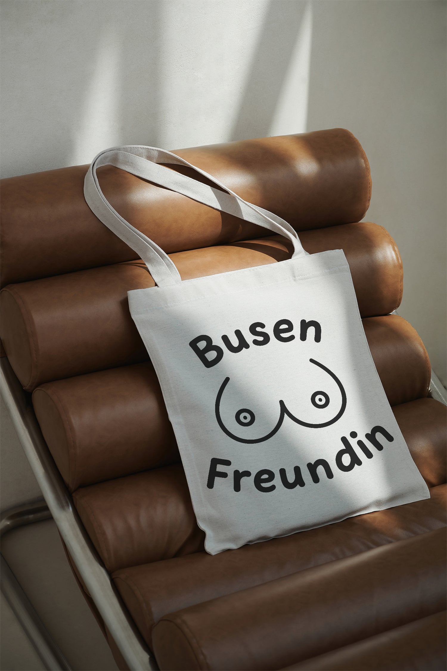 Busen Freundin Baumwollbeutel Tote Bag beige Stofftasche mit Spruch lustige Tragetasche Geschenk für Freundin JGA Alltag Einkauf Schultertasche