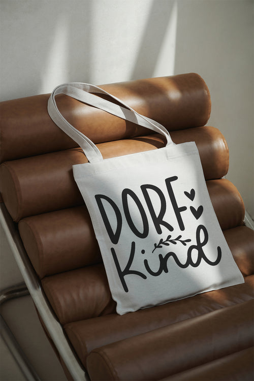 Village Kid Cotton Bag Fabric Bag Beige 38x42 cm with Long Handles Shopping Bag Gift for Village Kids Countryside Fans