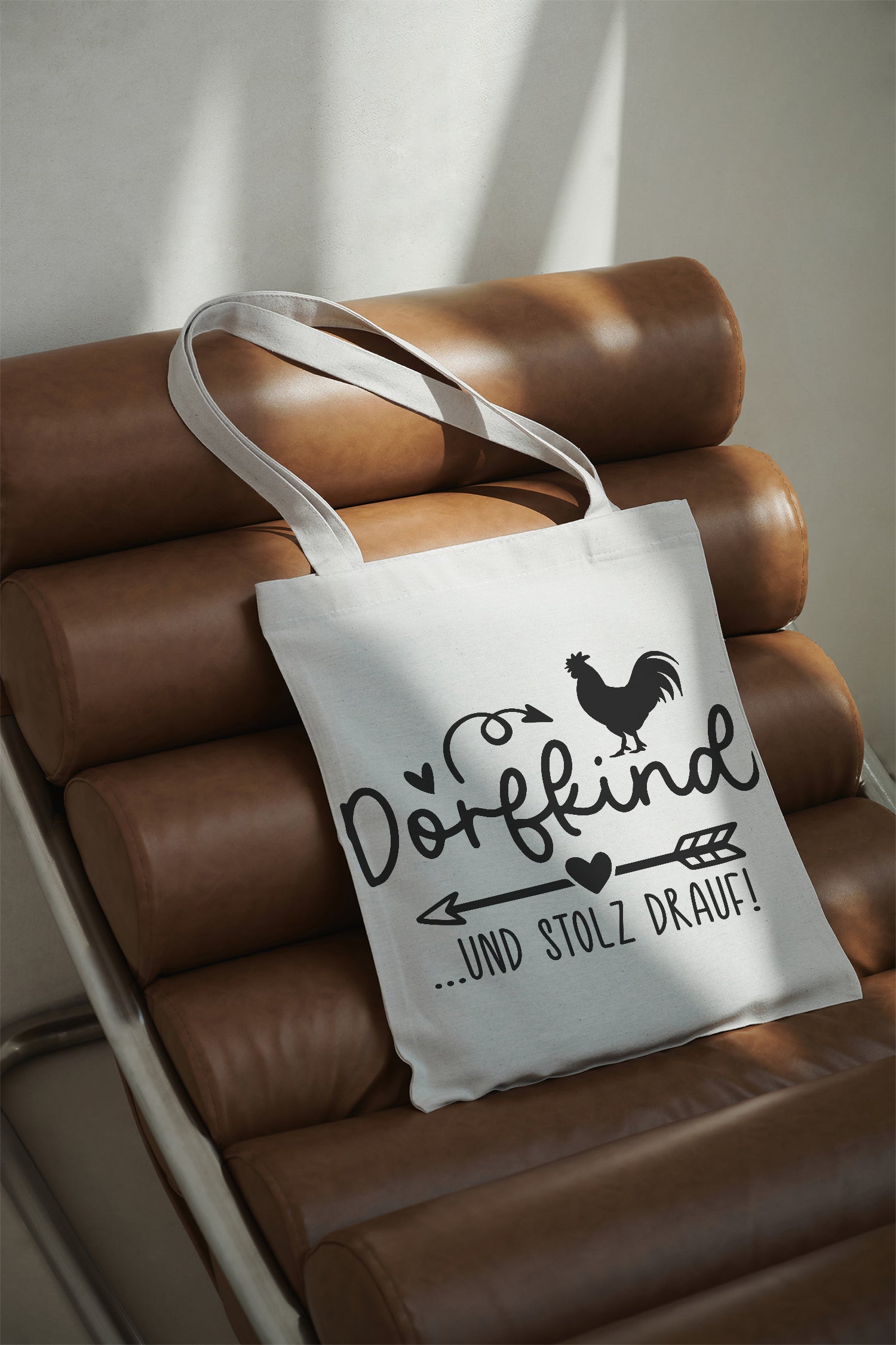 Dorfkind und stolz drauf Baumwollbeutel beige Stofftasche mit Spruch Einkaufstasche mit langen Henkeln Geschenk Dorfleben Landliebe