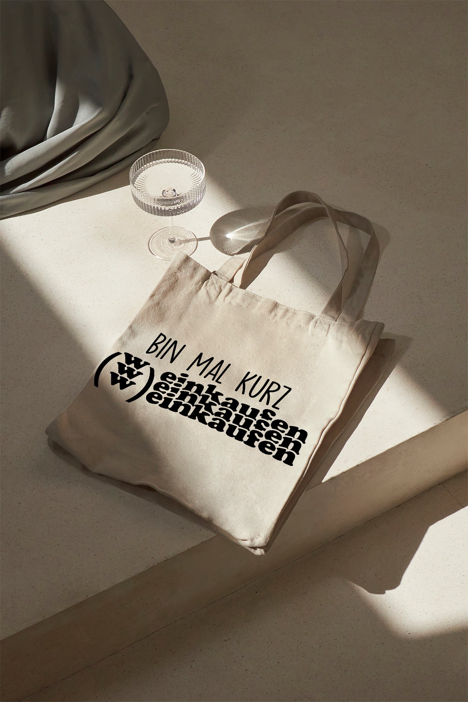BIN MAL KURZ (W)einkaufen Cotton Bag Fabric Bag Beige Shopping Bag Funny Quote Wine Gift Idea Tote Bag Sustainable