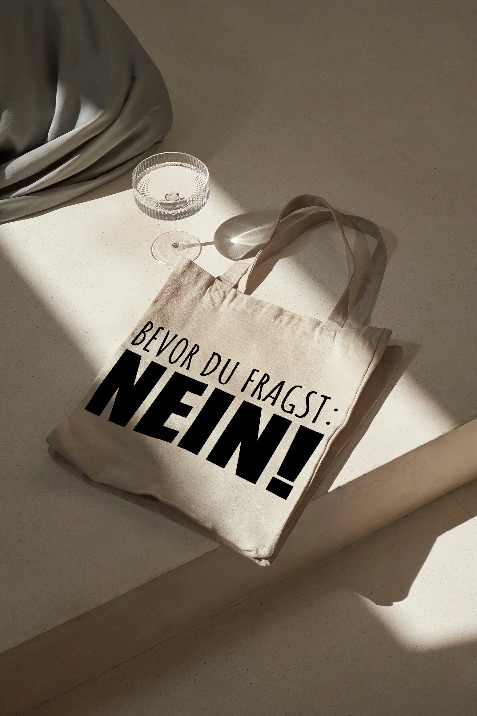 Bevor du fragst: Nein! Baumwollbeutel beige Stofftasche Spruch Tasche lustig frech Jutebeutel Einkaufstasche Geschenk nachhaltig