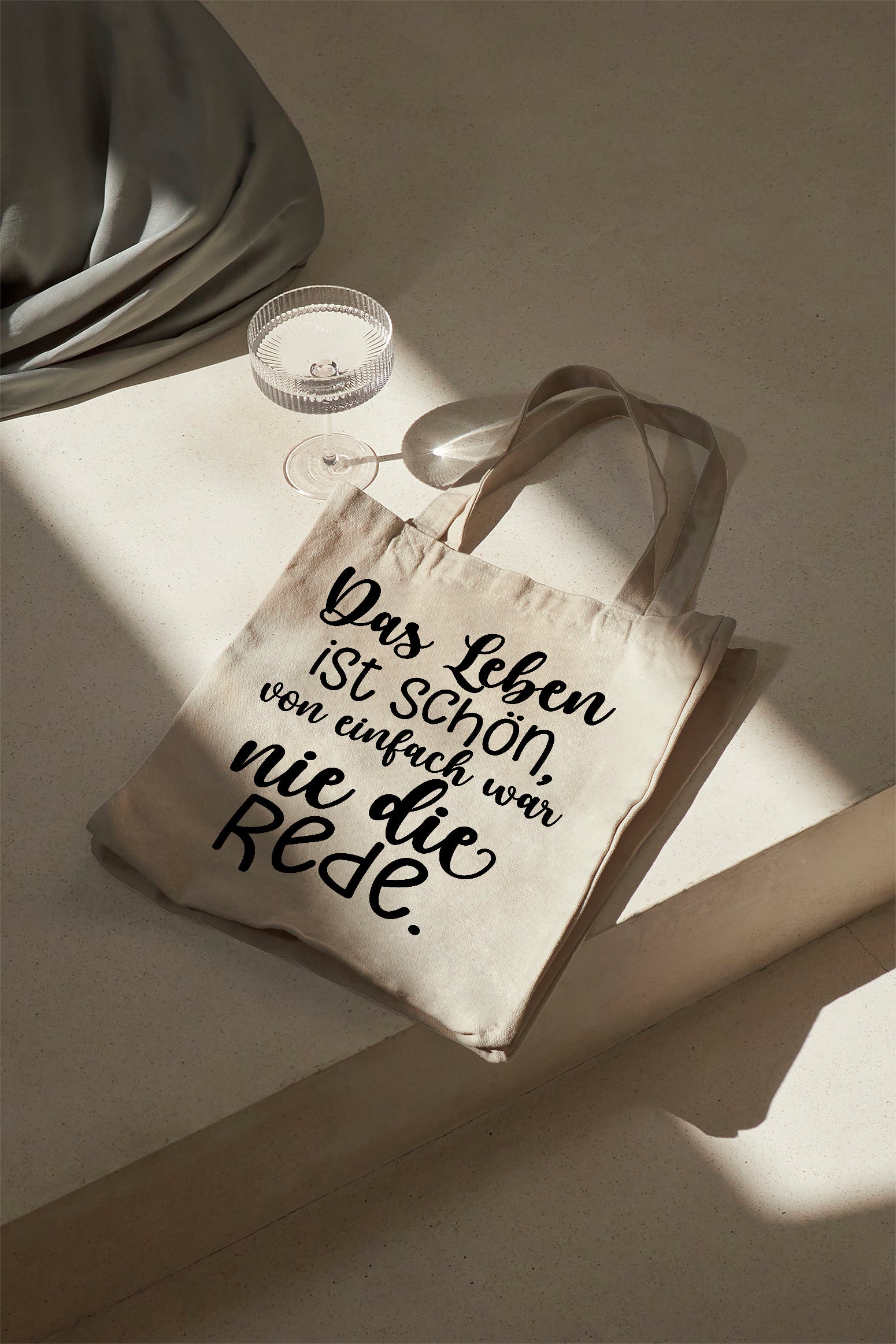 Das Leben ist schön von einfach war nie die Rede Baumwollbeutel beige Stofftasche Schultertasche Geschenk Motivation
