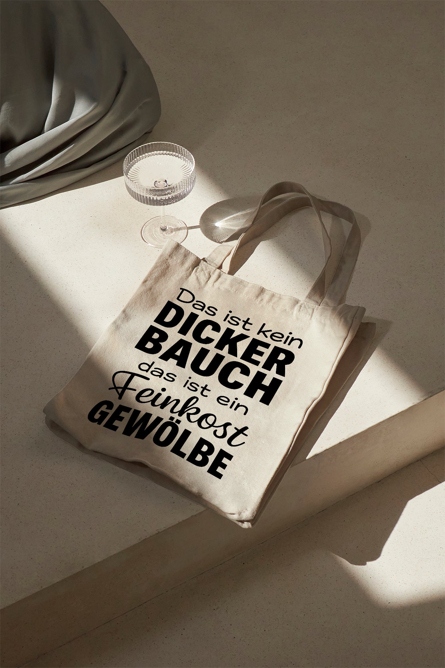 Das ist kein dicker Bauch das ist ein Feinkostgewölbe Baumwollbeutel beige Stofftasche Schultertasche lustig Geschenk Humor