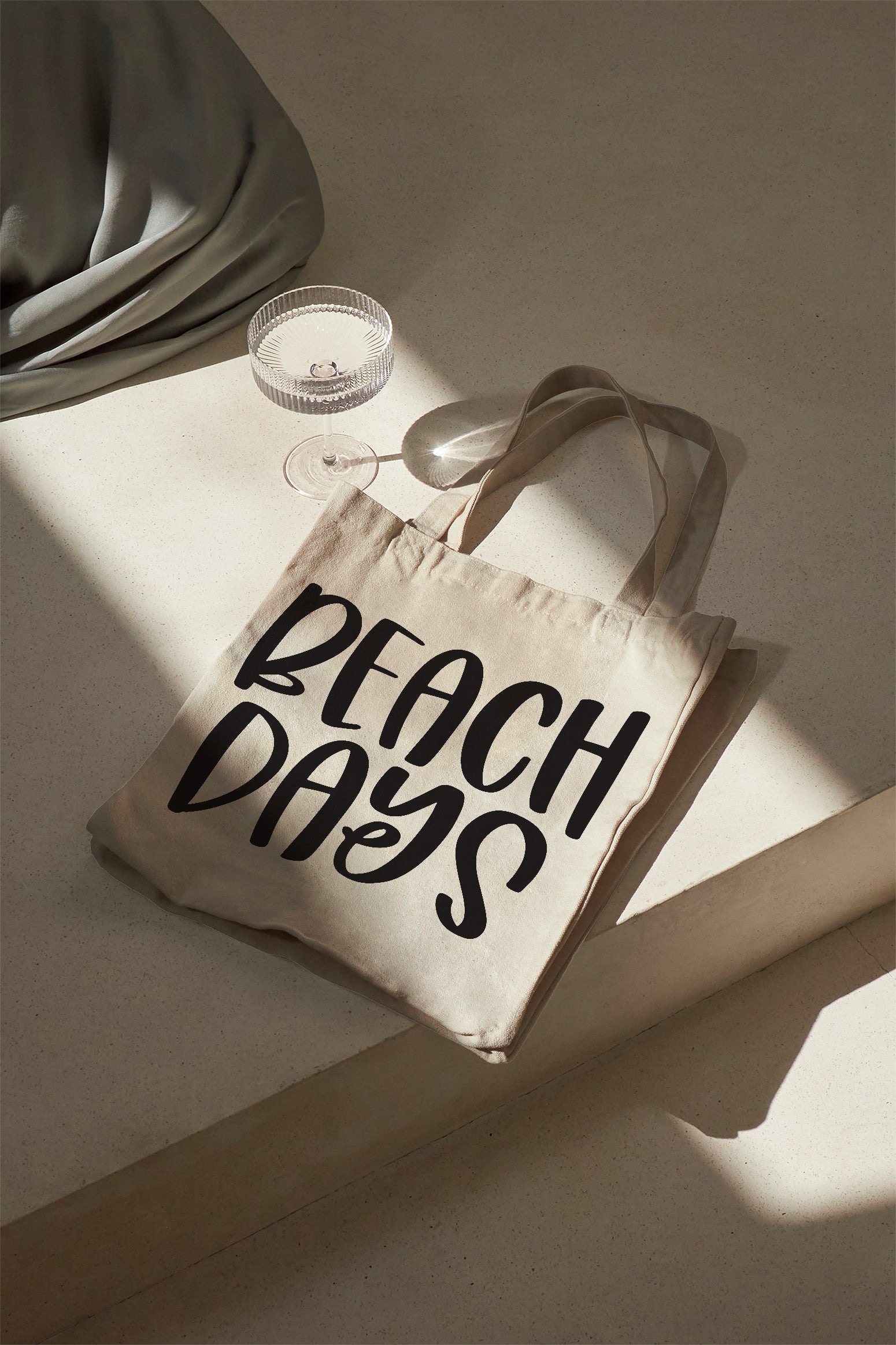 BEACH DAYS Cotton Bag Beige Fabric Bag Summer Bag Shoulder Bag 38x42 cm Tote Bag Beach Bag Gift Holiday Sea