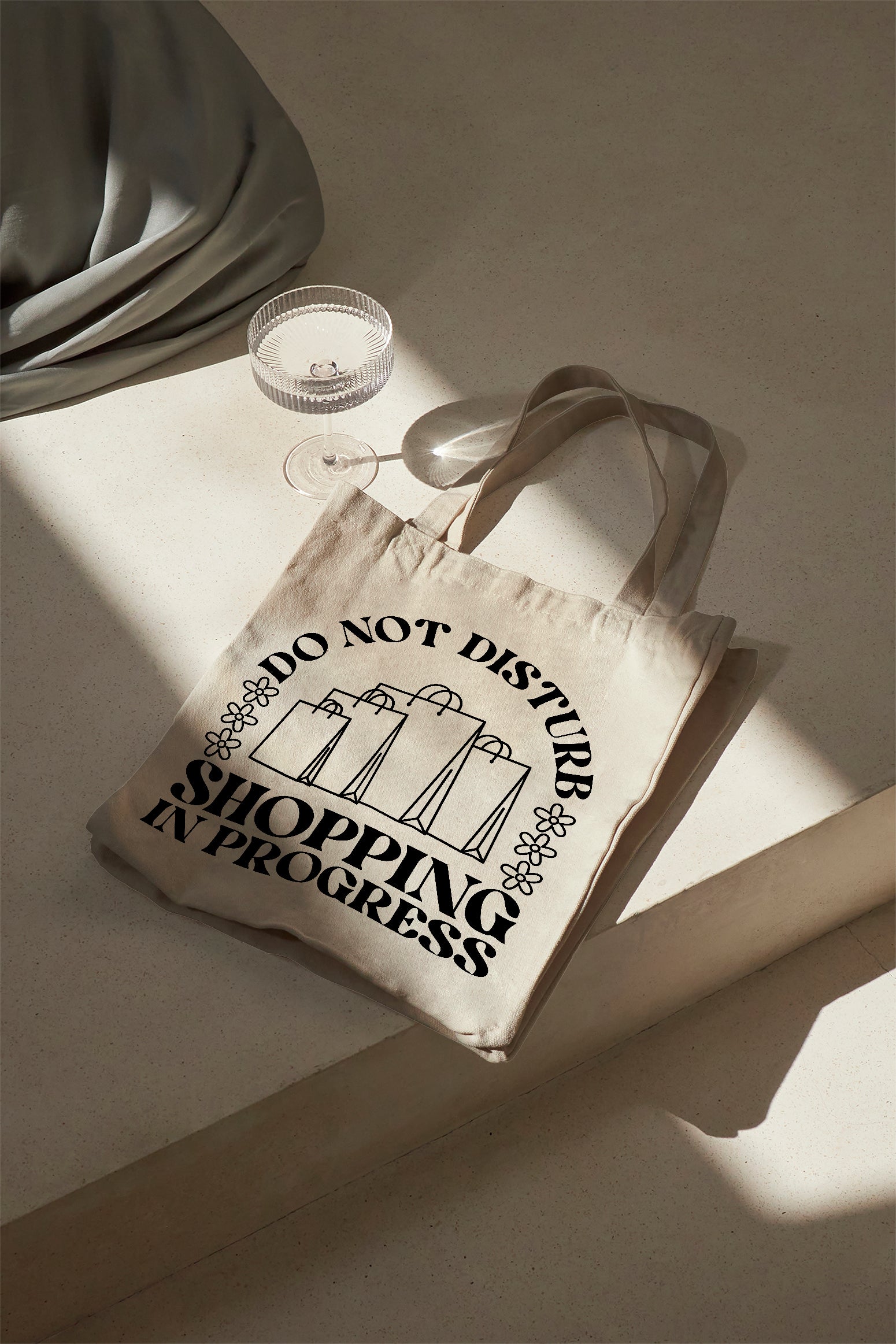 DO NOT DISTURB SHOPPING IN PROGRESS Cotton Bag Fabric Tote beige Shopper sustainable Shopping Bag Slogan Shopping Gift