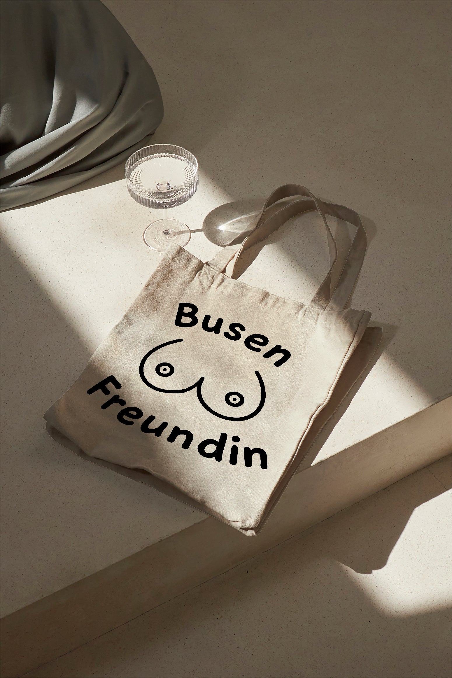 Busen Freundin Baumwollbeutel Tote Bag beige Stofftasche mit Spruch lustige Tragetasche Geschenk für Freundin JGA Alltag Einkauf Schultertasche