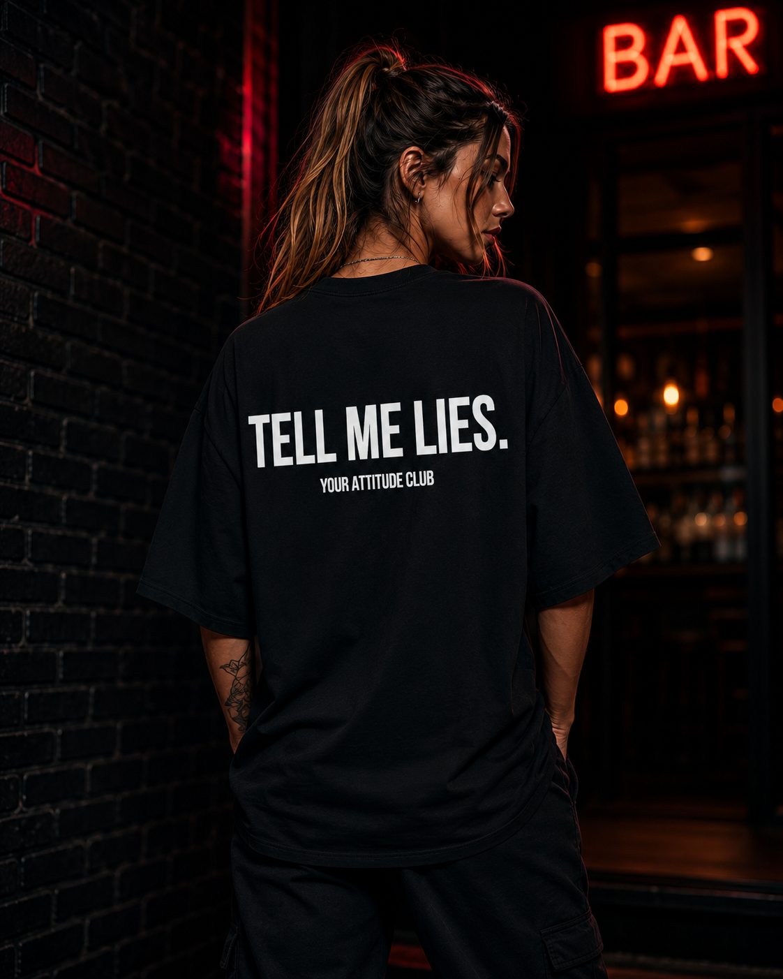 TELL ME LIES | Oversize Shirt Unisex mit Backprint, Statement Shirt aus Bio-Baumwolle