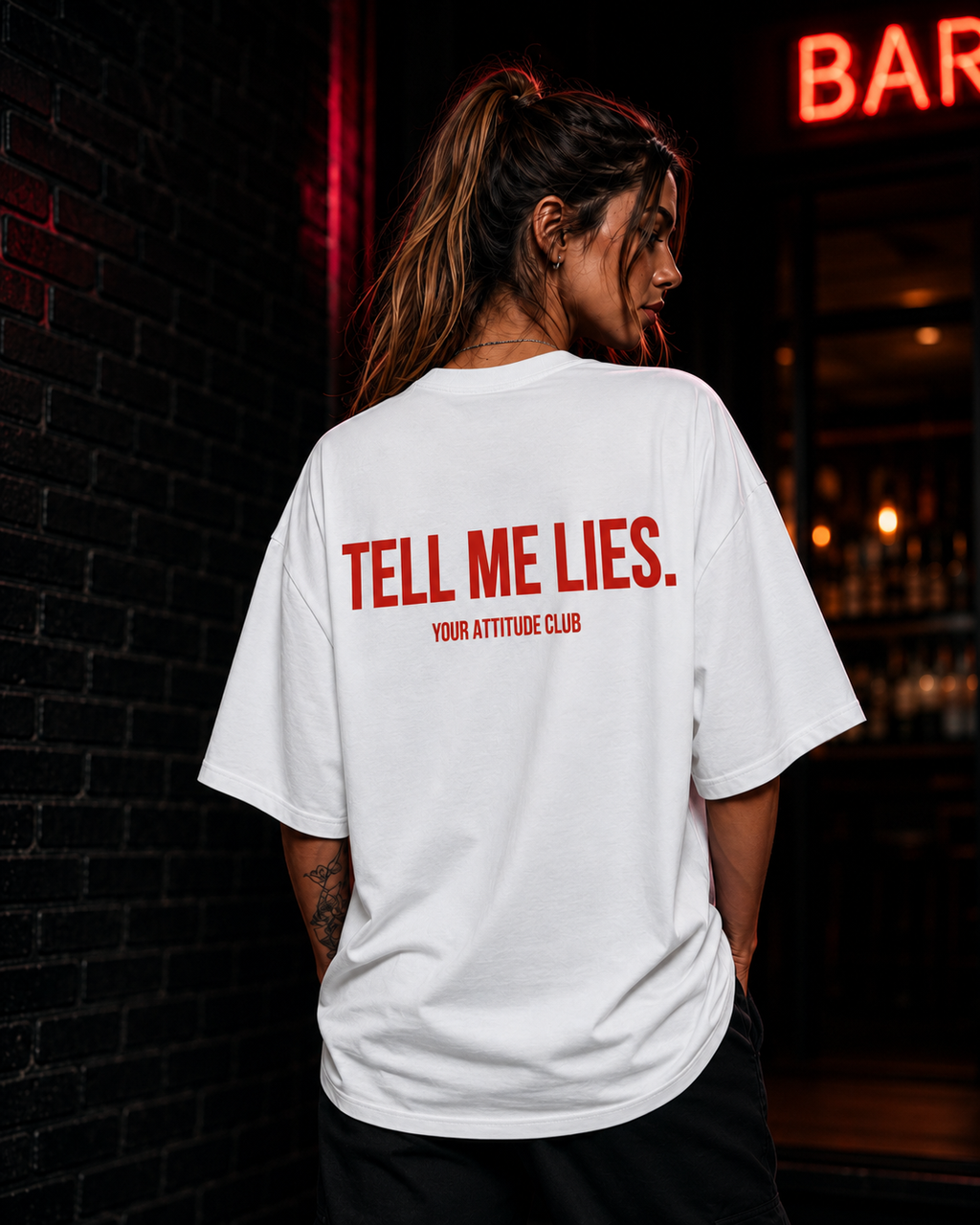 TELL ME LIES | Oversize Shirt Unisex mit Backprint, Statement Shirt aus Bio-Baumwolle