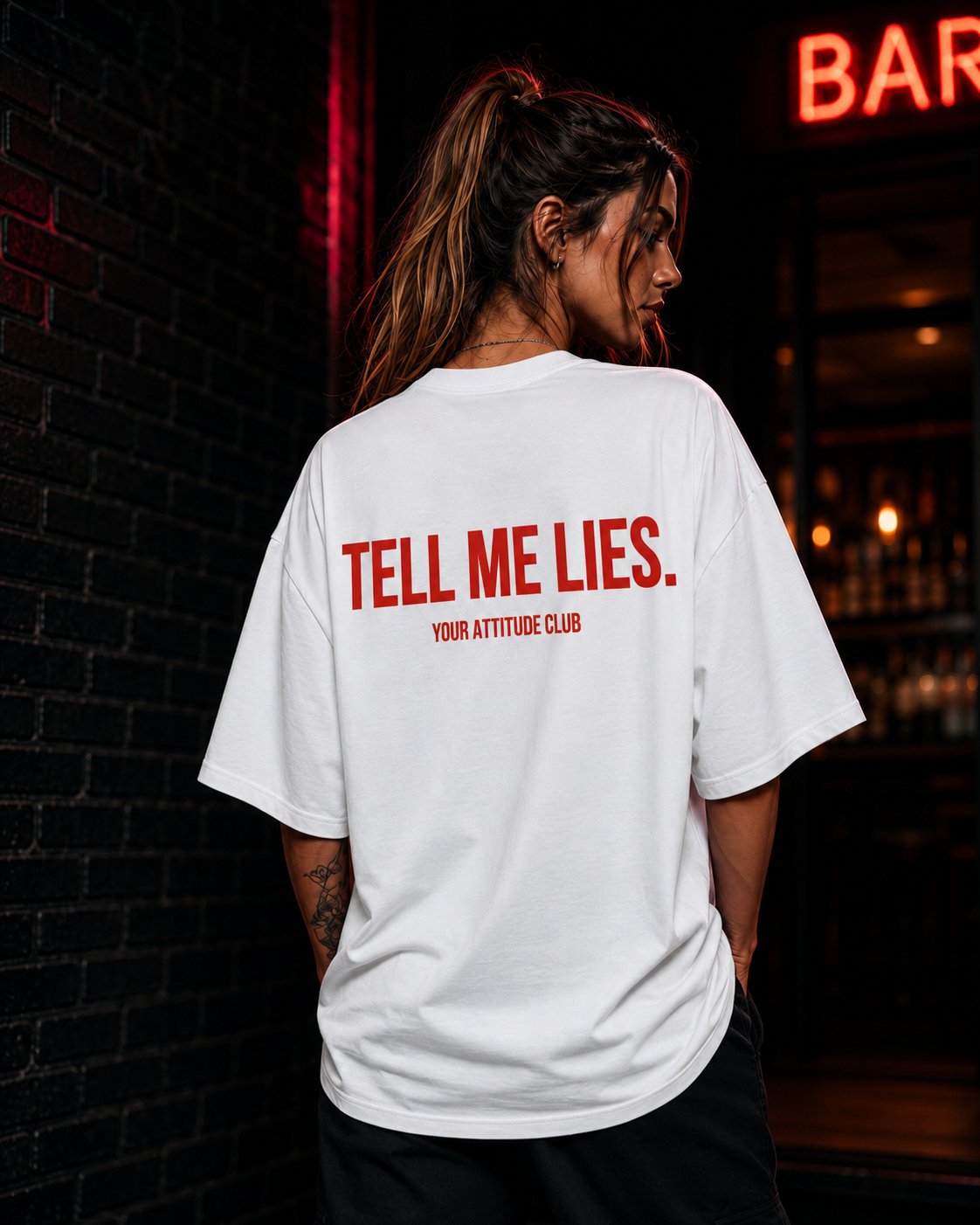 TELL ME LIES | Oversize Shirt Unisex mit Backprint, Statement Shirt aus Bio-Baumwolle