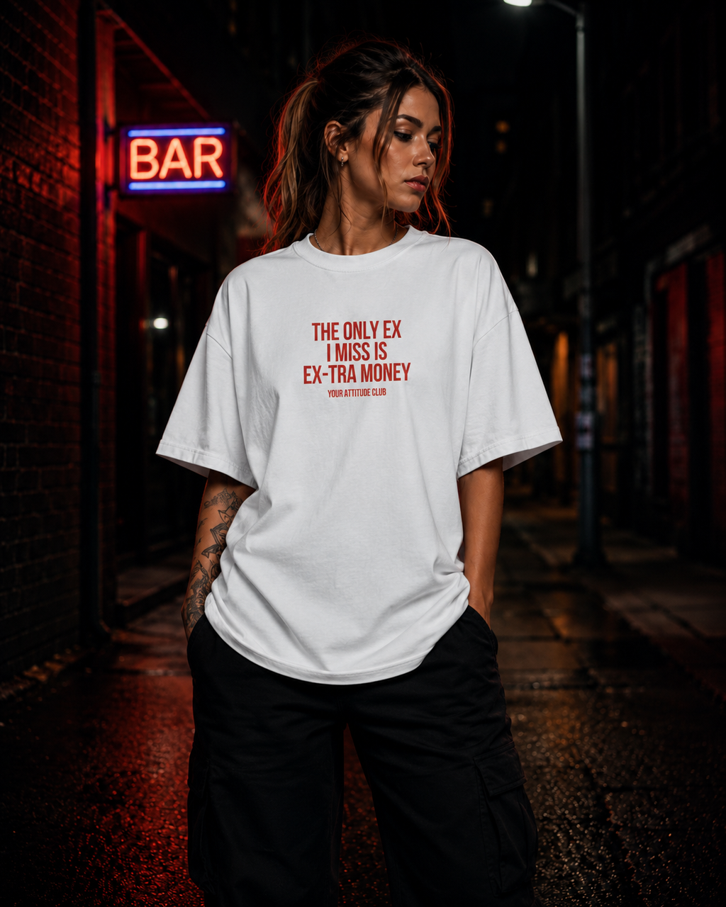 THE ONLY EX I MISS IS EX-TRA MONEY | Oversize Shirt Unisex mit Frontprint, Statement Shirt aus Bio-Baumwolle