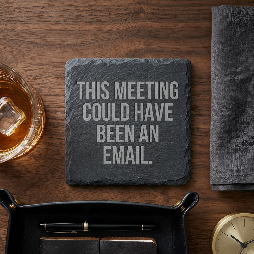 This meeting could have been an email. – Schiefer Untersetzer 10x10 cm, lustiges Büro Geschenk, Geschenk für Arbeitskollegen, handgravierter Naturstein