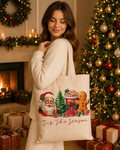Tis The Season – Weihnachtlicher Stoffbeutel mit Weihnachtsmann, Lebkuchenmann und Weihnachtsgetränk | Baumwolltasche mit langen Henkeln | Festliche Geschenkidee