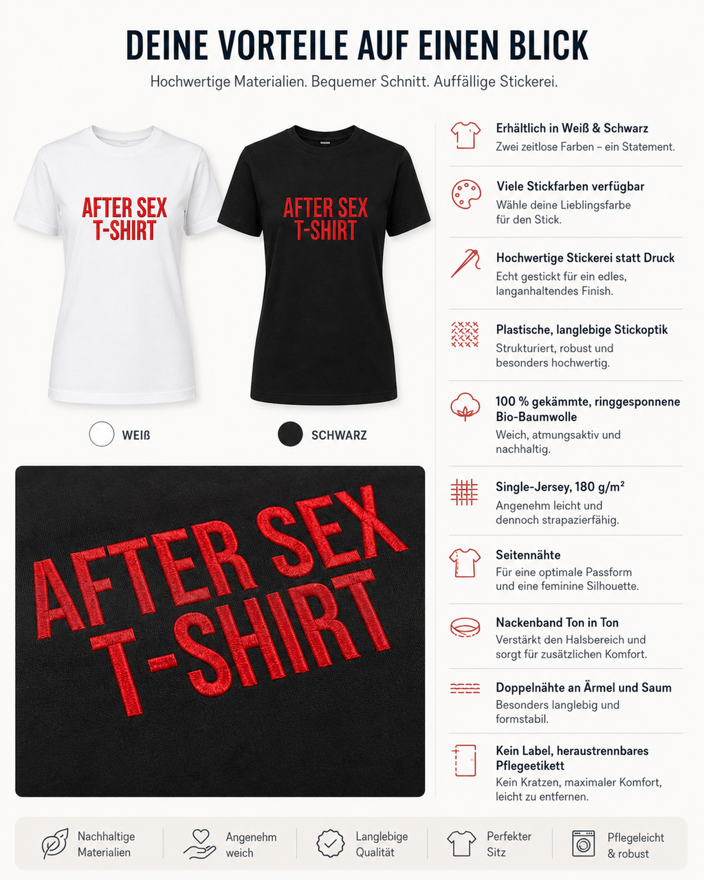 AFTER SEX T-SHIRT – besticktes Damen Shirt aus Bio-Baumwolle, lustiges Statement Shirt, Geschenk für Freundin, Partnerin oder Junggesellinnenabschied
