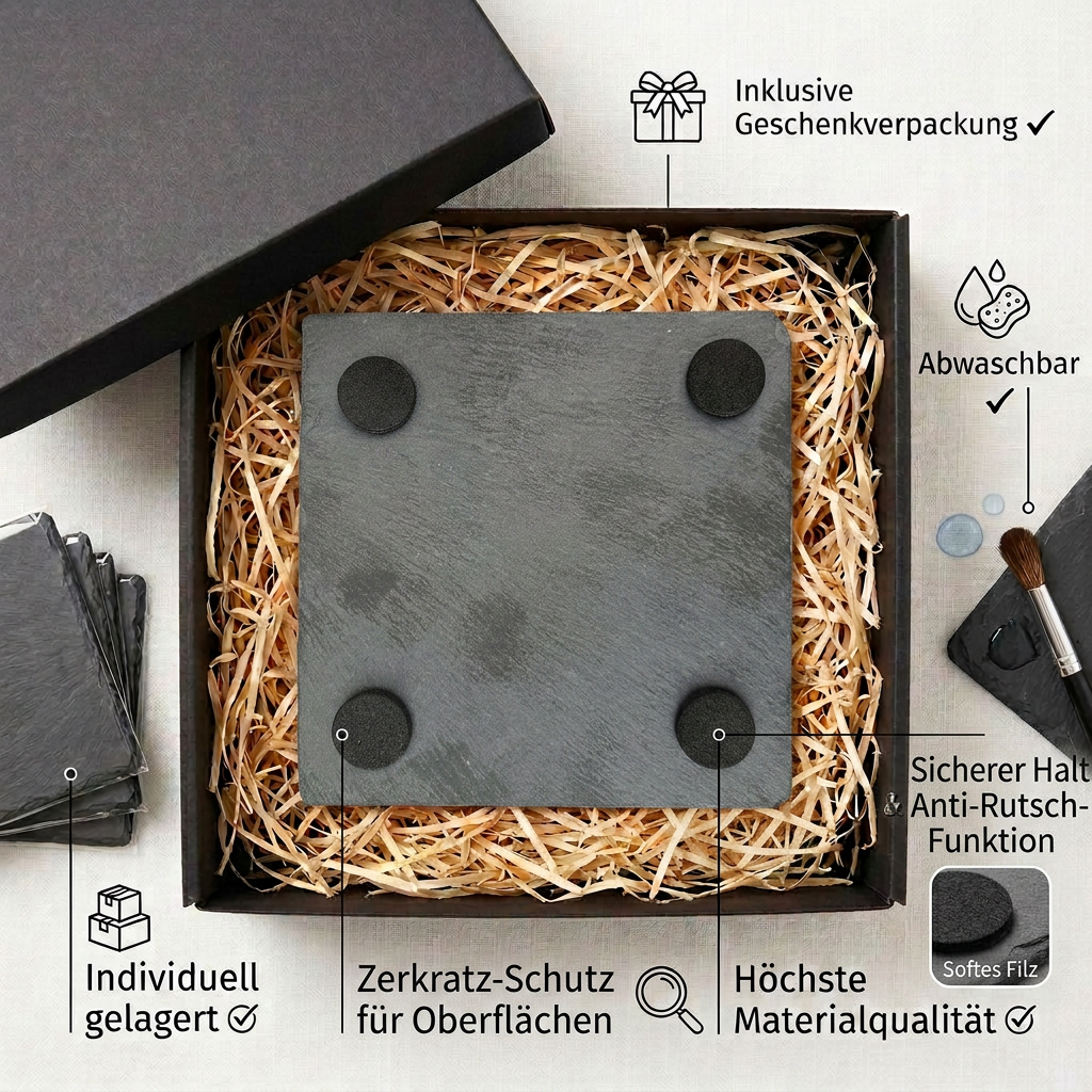 Prost, ihr Durstigen – Schiefer Untersetzer 10x10 cm, lustiges Büro Geschenk, Geschenk für Arbeitskollegen, handgravierter Naturstein