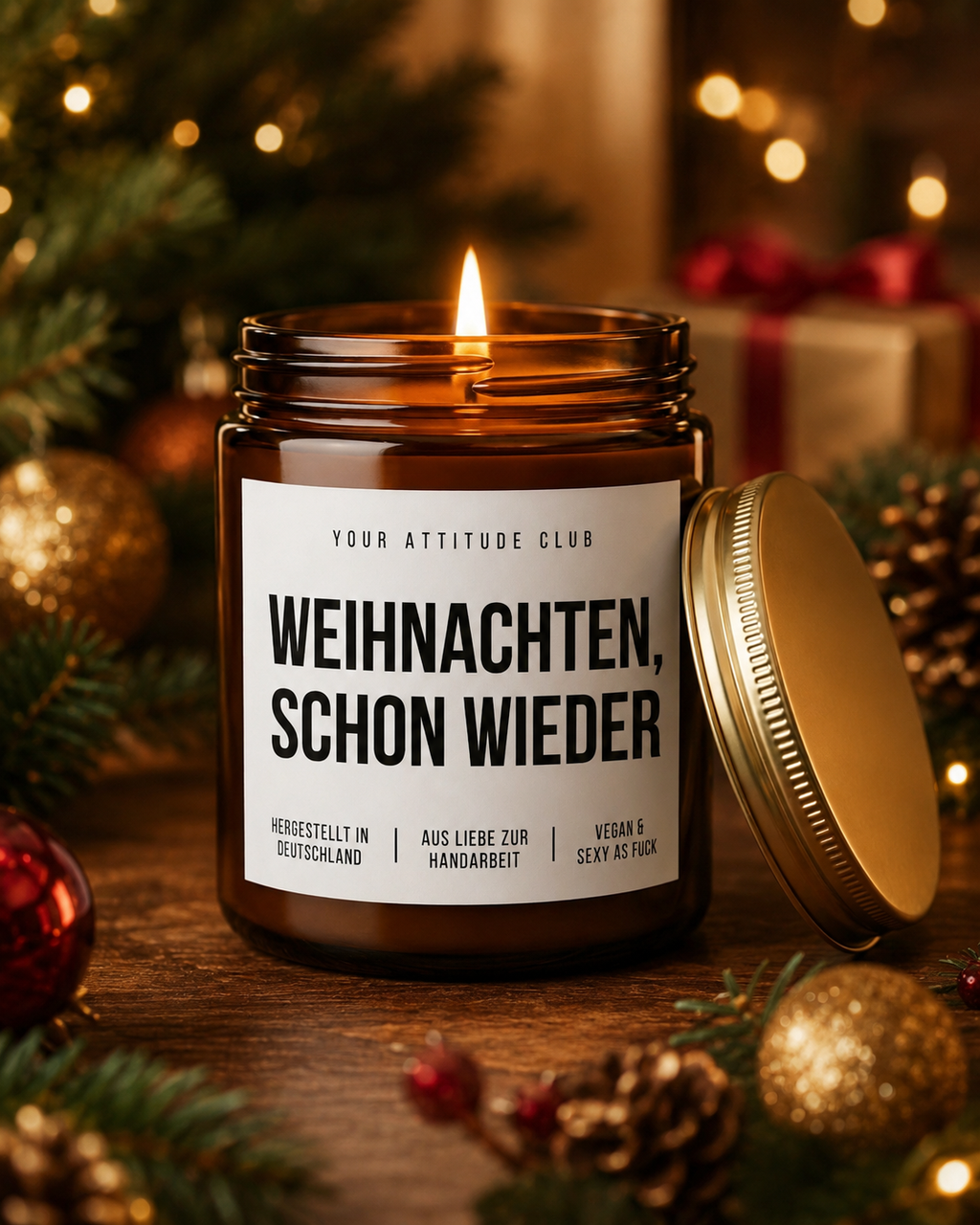 WEIHNACHTEN, SCHON WIEDER Weihnachtskerze mit Spruch | lustige Duftkerze | freches Weihnachtsgeschenk | Wichtelgeschenk | Sojawachs Kerze handgemacht