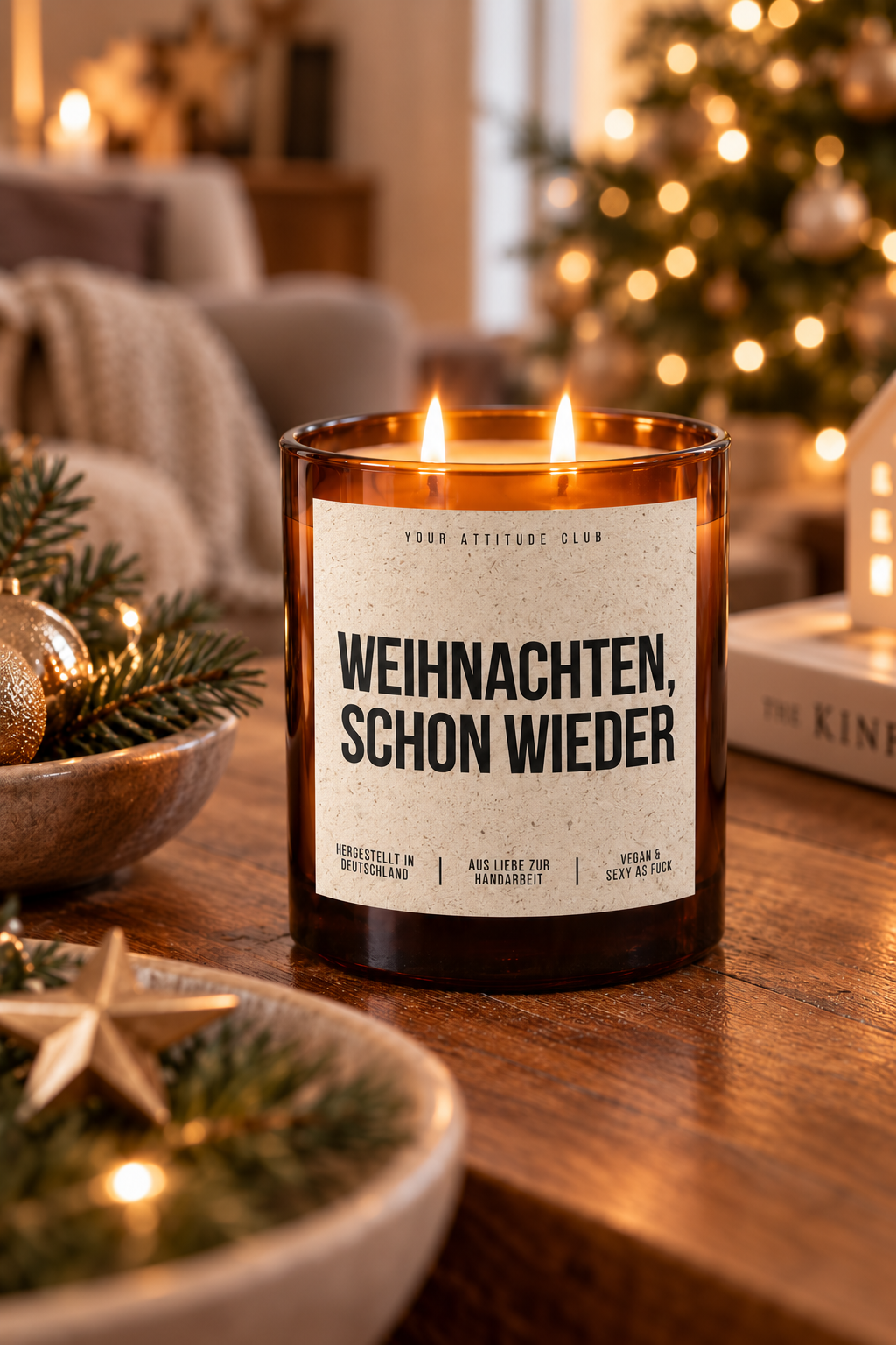 WEIHNACHTEN, SCHON WIEDER – Weihnachtskerze Naturgras Etikett | Weihnachtsgeschenk | Geschenk für Familie, Freunde & Kollegen | Geschenkidee Weihnachten