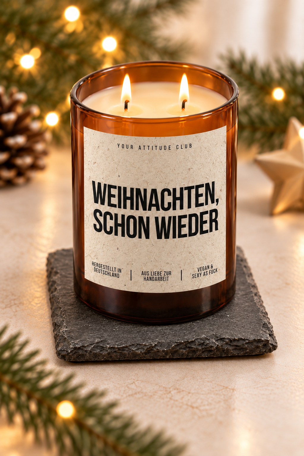 WEIHNACHTEN, SCHON WIEDER – Weihnachtskerze Naturgras Etikett | Weihnachtsgeschenk | Geschenk für Familie, Freunde & Kollegen | Geschenkidee Weihnachten