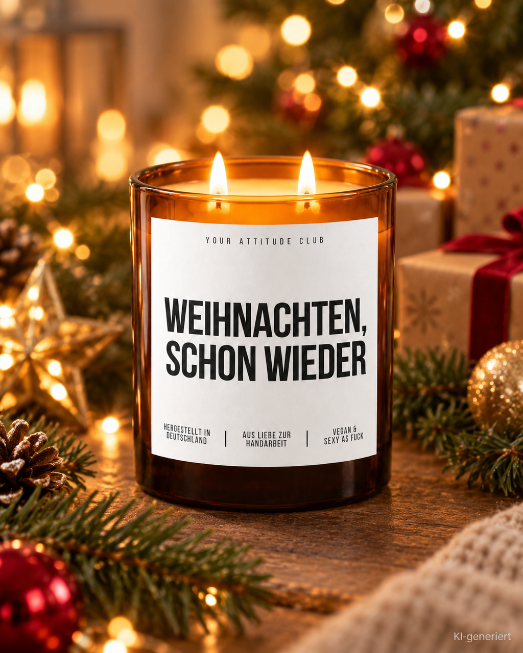 WEIHNACHTEN, SCHON WIEDER – Weihnachtskerze Naturgras Etikett | Weihnachtsgeschenk | Geschenk für Familie, Freunde & Kollegen | Geschenkidee Weihnachten