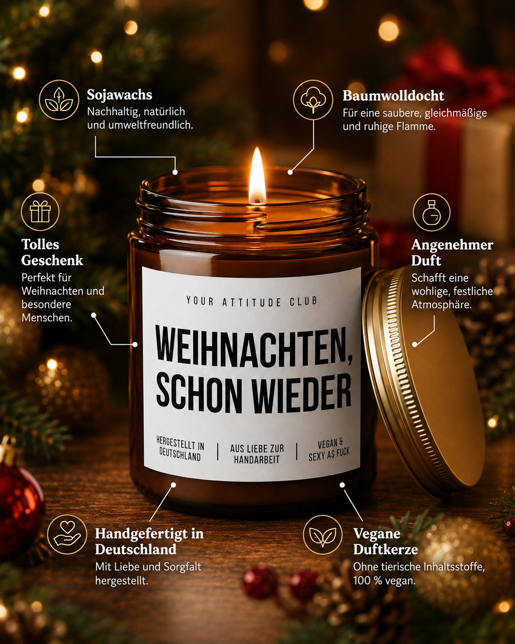 WEIHNACHTEN, SCHON WIEDER Weihnachtskerze mit Spruch | lustige Duftkerze | freches Weihnachtsgeschenk | Wichtelgeschenk | Sojawachs Kerze handgemacht