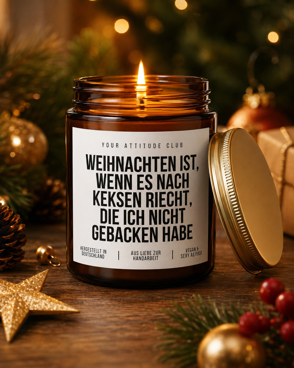 WEIHNACHTEN IST, WENN ES NACH KEKSEN RIECHT, DIE ICH NICHT GEBACKEN HABE Weihnachtskerze mit Spruch | lustige Duftkerze | Geschenk Weihnachten | Sojawachs Kerze