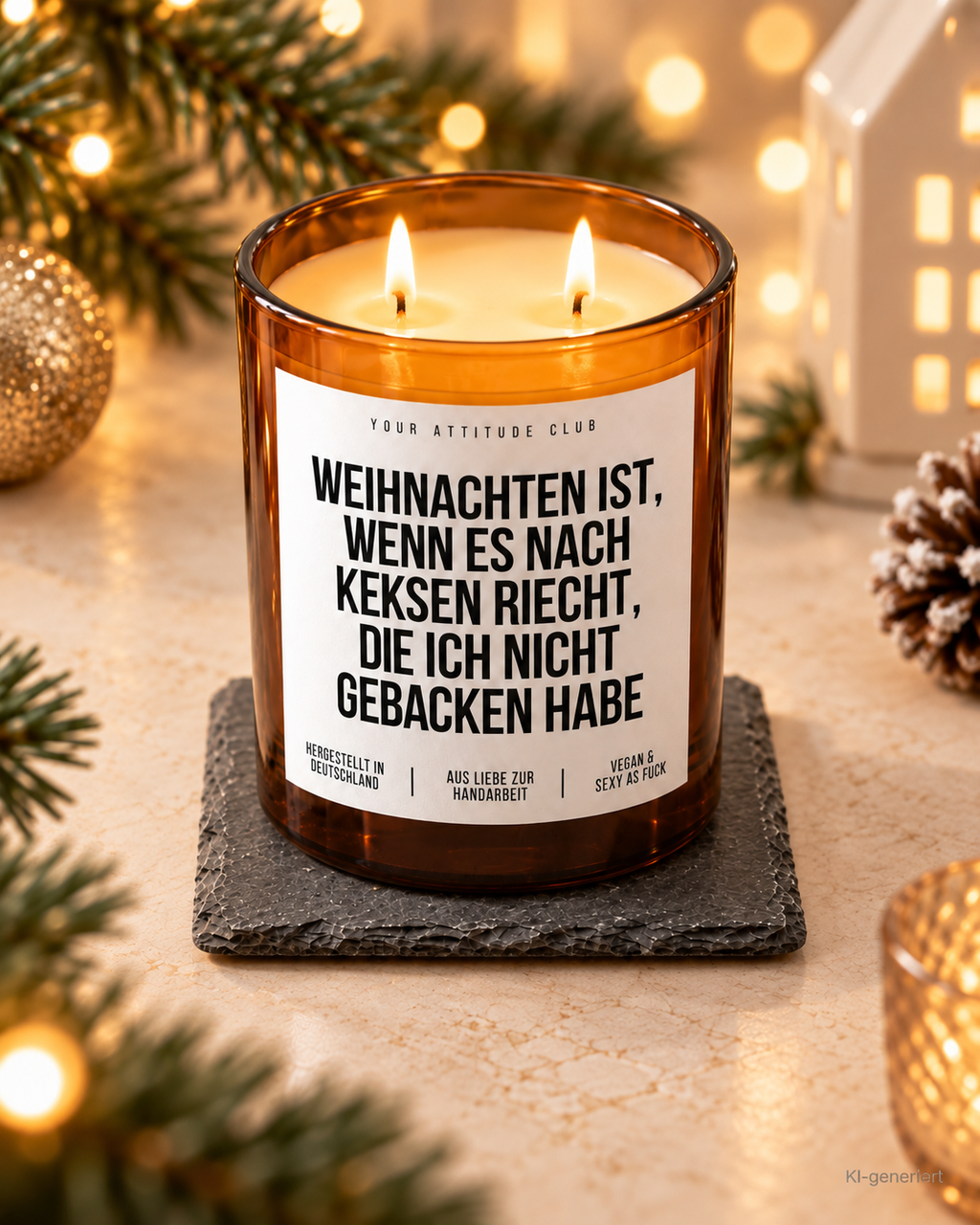 WEIHNACHTEN IST, WENN ES NACH KEKSEN RIECHT, DIE ICH NICHT GEBACKEN HABE – Weihnachtskerze Naturgras Etikett | Weihnachtsgeschenk | Geschenkidee
