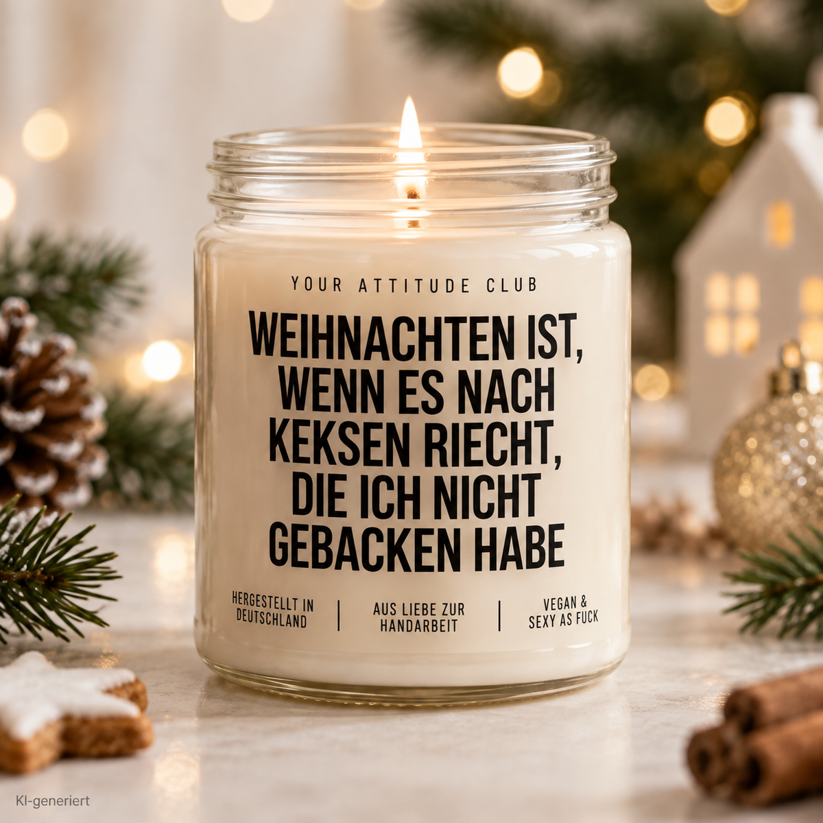 WEIHNACHTEN IST, WENN ES NACH KEKSEN RIECHT, DIE ICH NICHT GEBACKEN HABE | Weihnachtskerze Duftkerze Weihnachten Geschenkidee Wichtelgeschenk