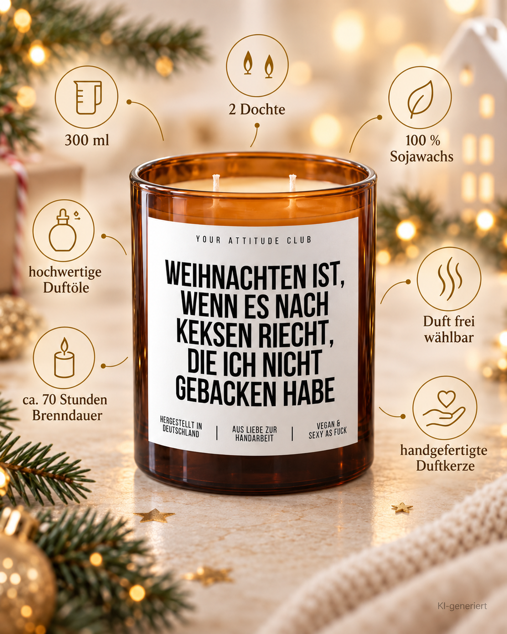 WEIHNACHTEN IST, WENN ES NACH KEKSEN RIECHT, DIE ICH NICHT GEBACKEN HABE – Weihnachtskerze | Weihnachtsgeschenk | Geschenk für Familie & Freunde