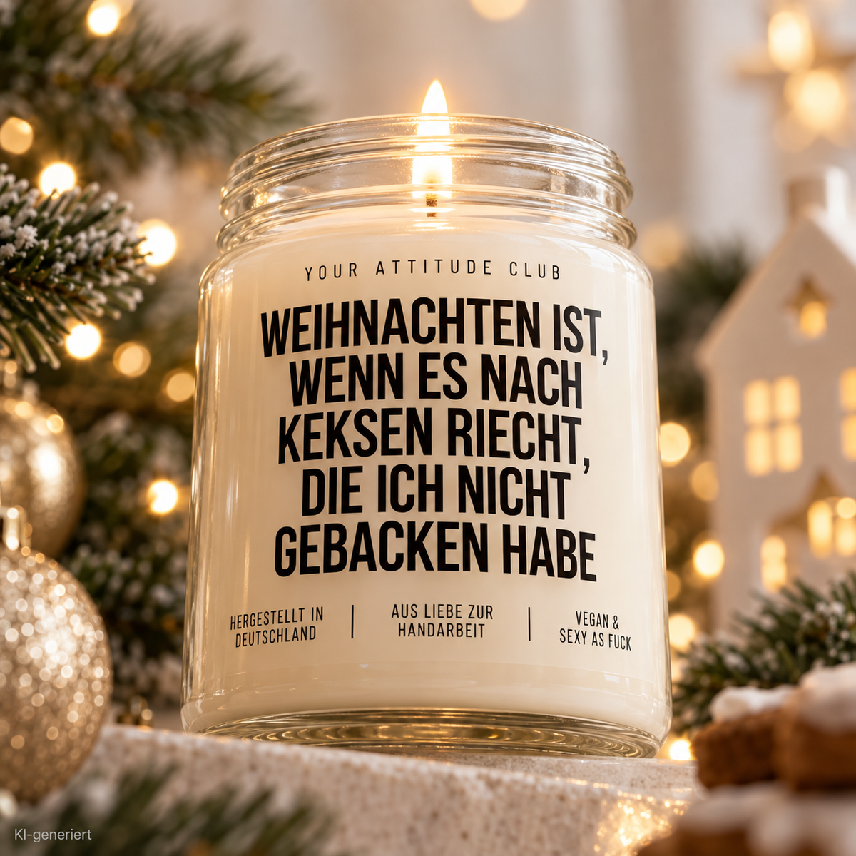 WEIHNACHTEN IST, WENN ES NACH KEKSEN RIECHT, DIE ICH NICHT GEBACKEN HABE | Weihnachtskerze Duftkerze Weihnachten Geschenkidee Wichtelgeschenk