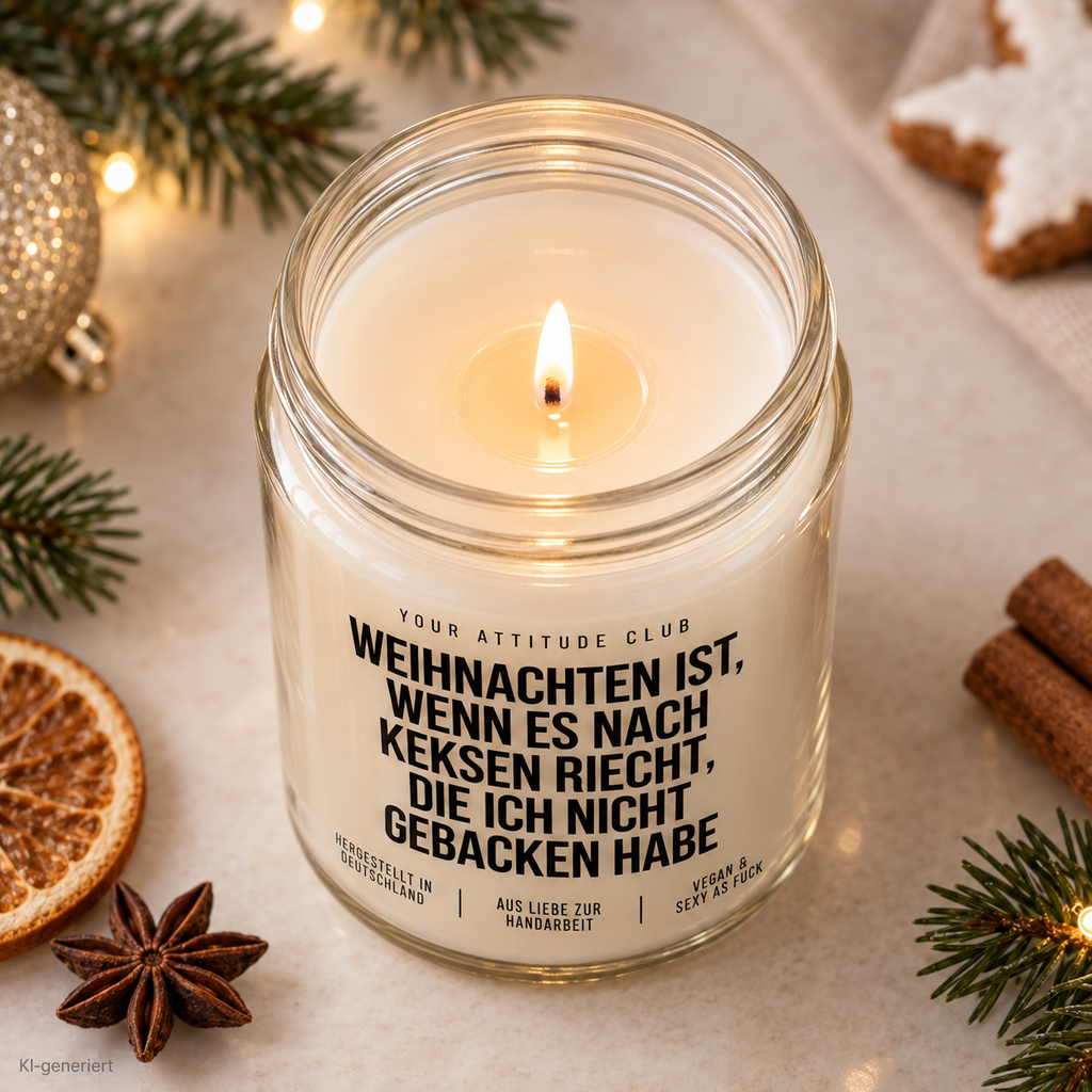 WEIHNACHTEN IST, WENN ES NACH KEKSEN RIECHT, DIE ICH NICHT GEBACKEN HABE | Weihnachtskerze Duftkerze Weihnachten Geschenkidee Wichtelgeschenk