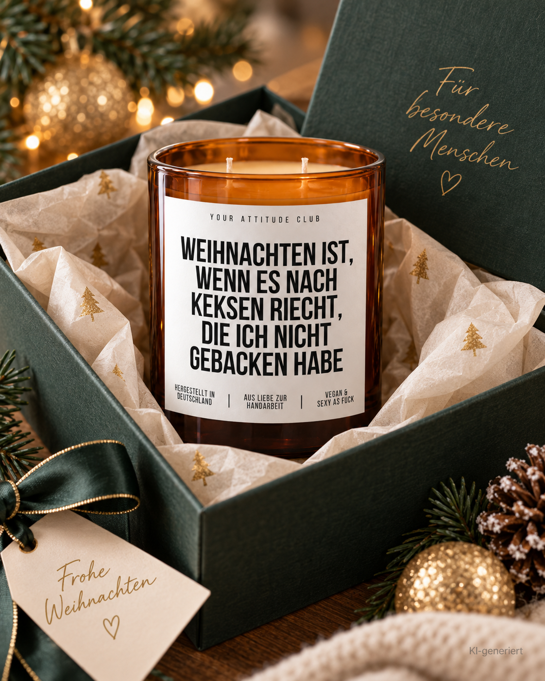 WEIHNACHTEN IST, WENN ES NACH KEKSEN RIECHT, DIE ICH NICHT GEBACKEN HABE – Weihnachtskerze Naturgras Etikett | Weihnachtsgeschenk | Geschenkidee