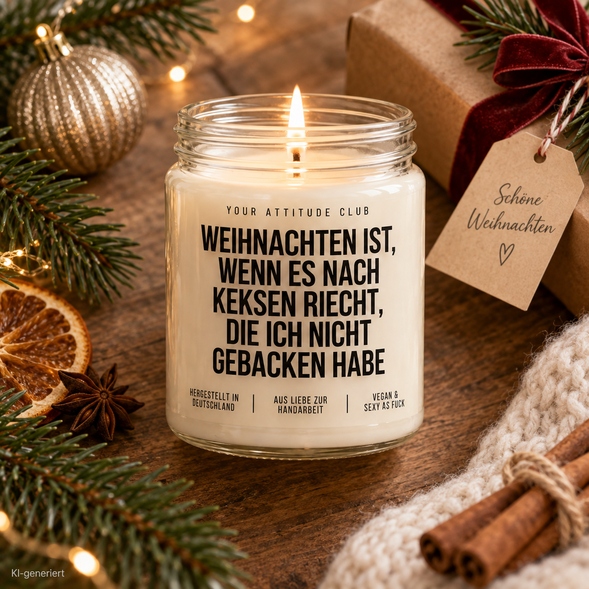 WEIHNACHTEN IST, WENN ES NACH KEKSEN RIECHT, DIE ICH NICHT GEBACKEN HABE | Weihnachtskerze Duftkerze Weihnachten Geschenkidee Wichtelgeschenk