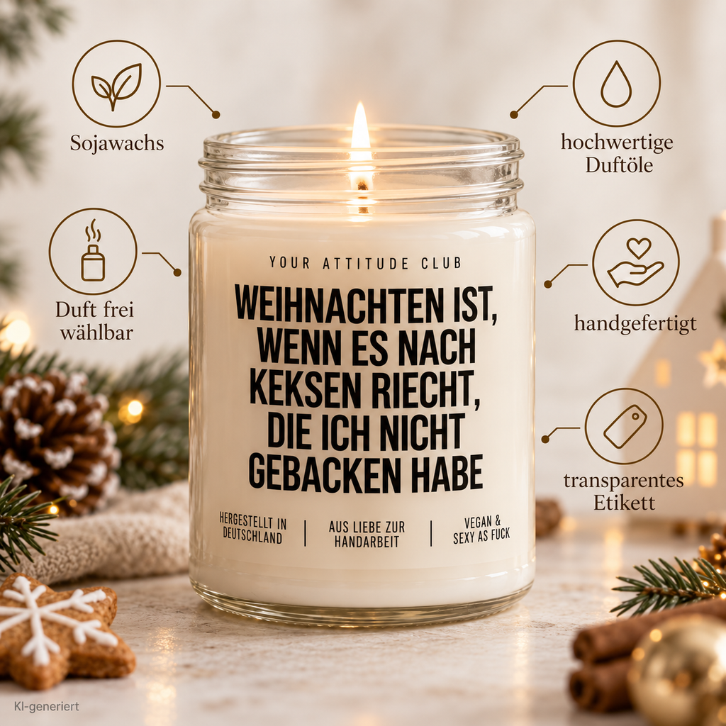 WEIHNACHTEN IST, WENN ES NACH KEKSEN RIECHT, DIE ICH NICHT GEBACKEN HABE | Weihnachtskerze Duftkerze Weihnachten Geschenkidee Wichtelgeschenk