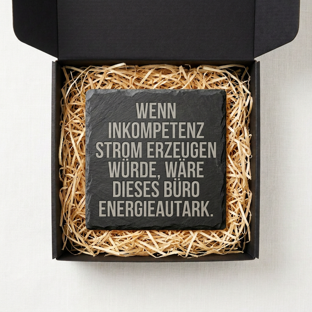 Wenn Inkompetenz Strom erzeugen würde, wäre dieses Büro energieautark – Schiefer Untersetzer 10x10 cm, lustiges Büro Geschenk, Geschenk für Arbeitskollegen, handgravierter Naturstein
