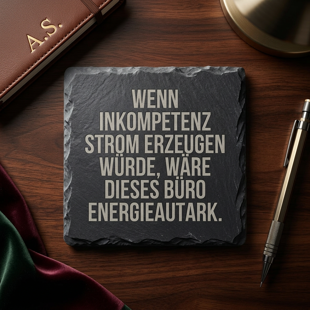 Wenn Inkompetenz Strom erzeugen würde, wäre dieses Büro energieautark – Schiefer Untersetzer 10x10 cm, lustiges Büro Geschenk, Geschenk für Arbeitskollegen, handgravierter Naturstein