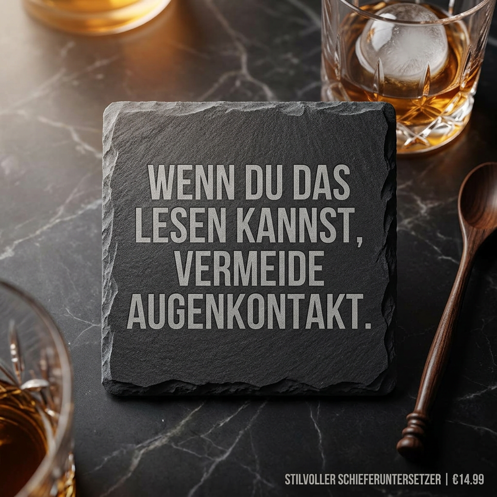 Wenn du das lesen kannst, vermeide Augenkontakt – Schiefer Untersetzer 10x10 cm, lustiges Büro Geschenk, Geschenk für Arbeitskollegen, handgravierter Naturstein